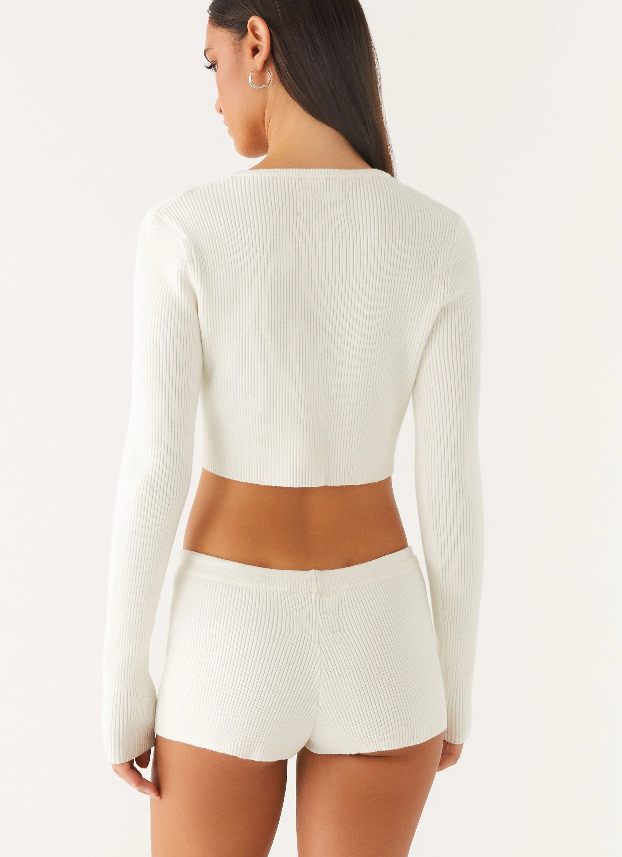 Contrast Stitching Adria Long Sleeve Cardigan - Ivory
