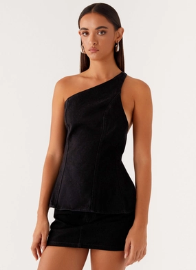 Casual Button-Down WrinkleFree Fabric Maysa Denim Top - Black