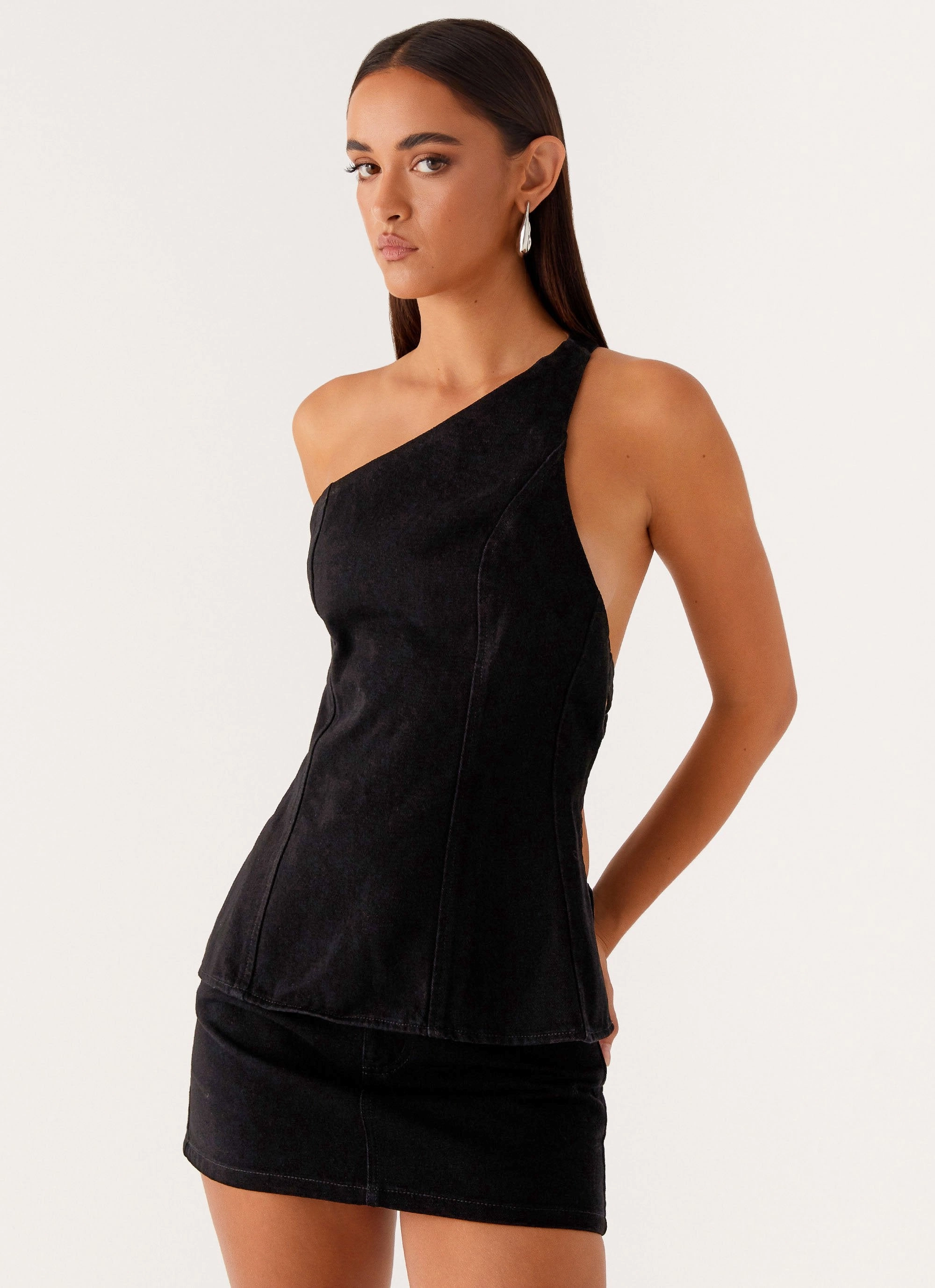 Reversible design Maysa Denim Top - Black