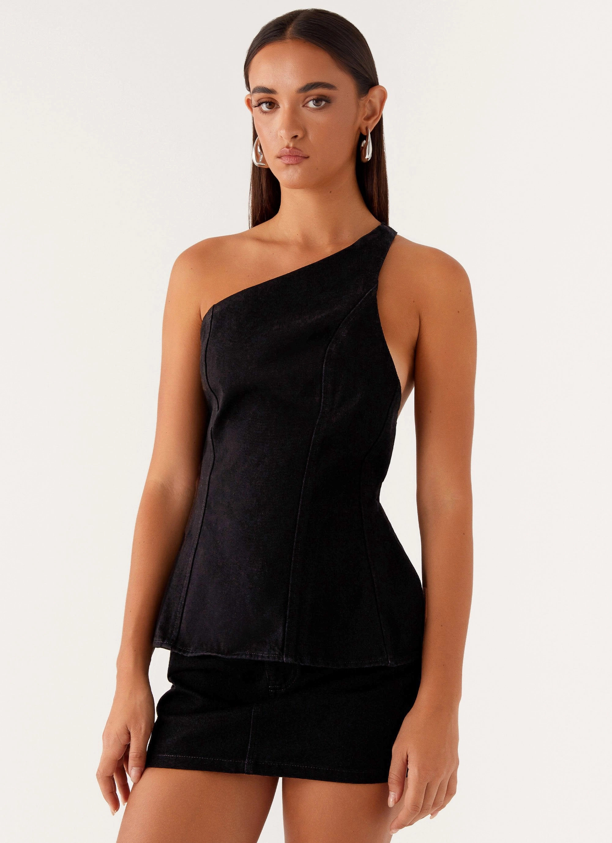 Casual Button-Down WrinkleFree Fabric Maysa Denim Top - Black