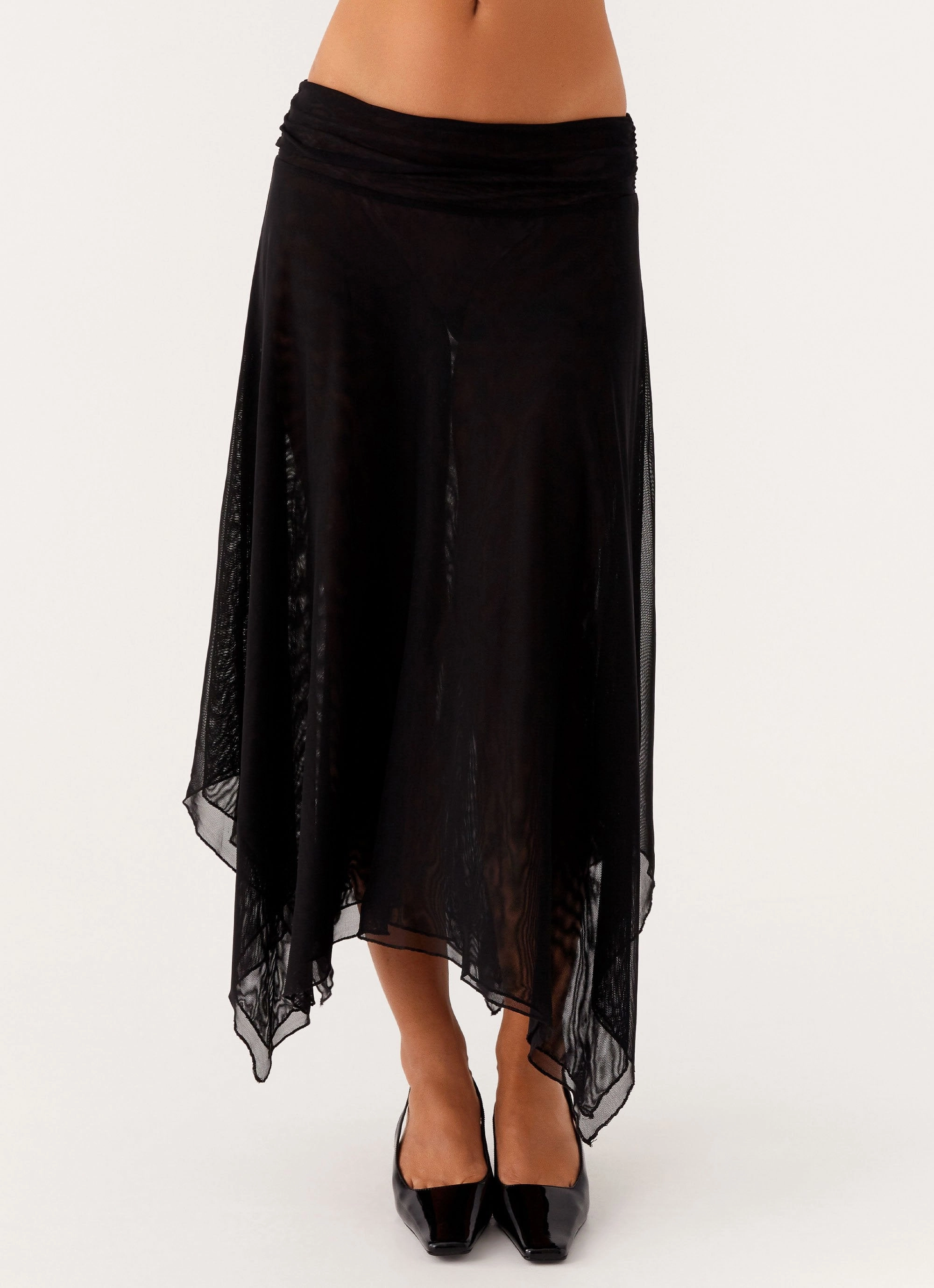 Arwen Midi Skirt - Black Smooth Texture High Waist