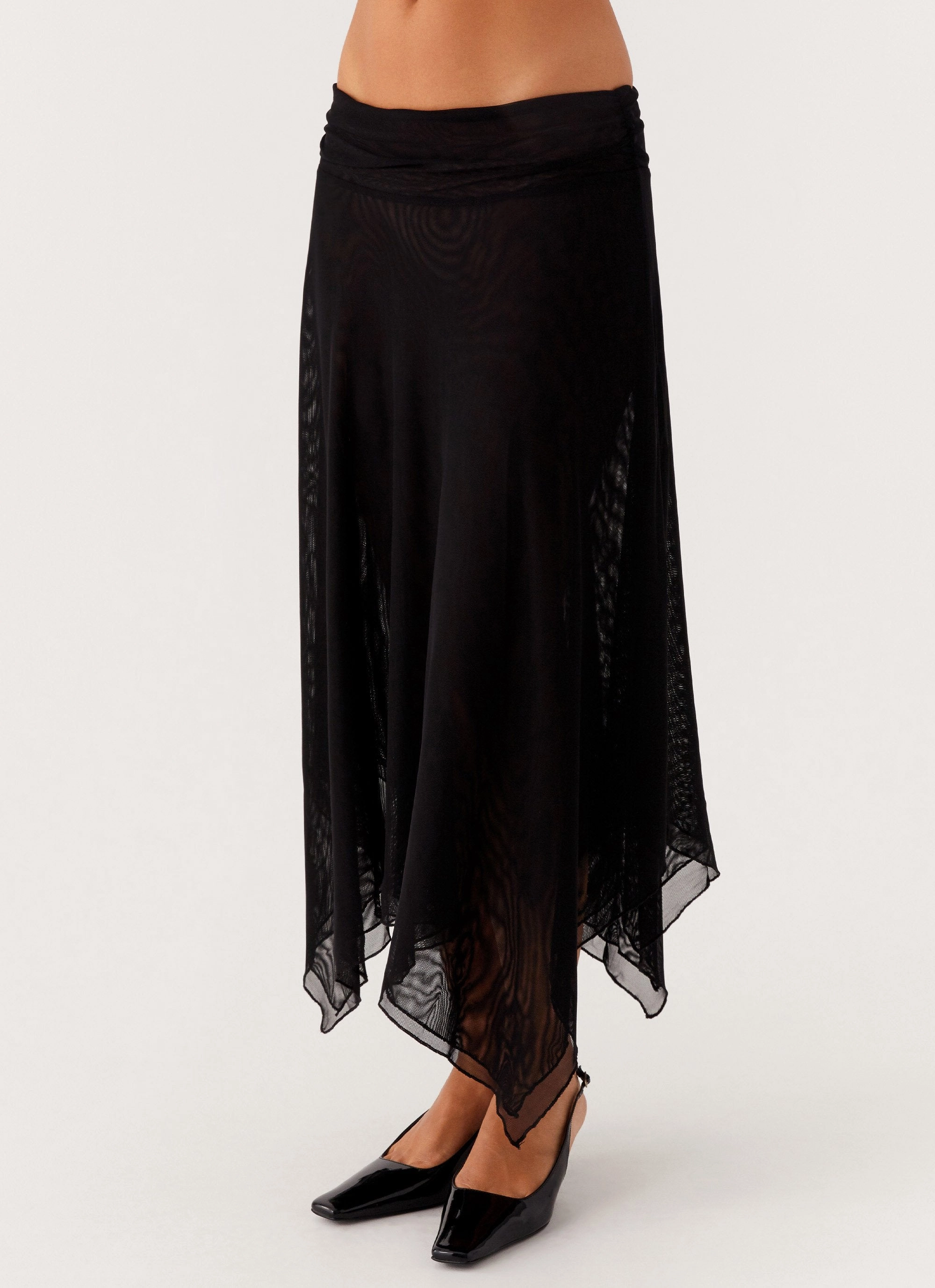 Anti Snag Fabric Laser Cut Perforations Arwen Midi Skirt - Black