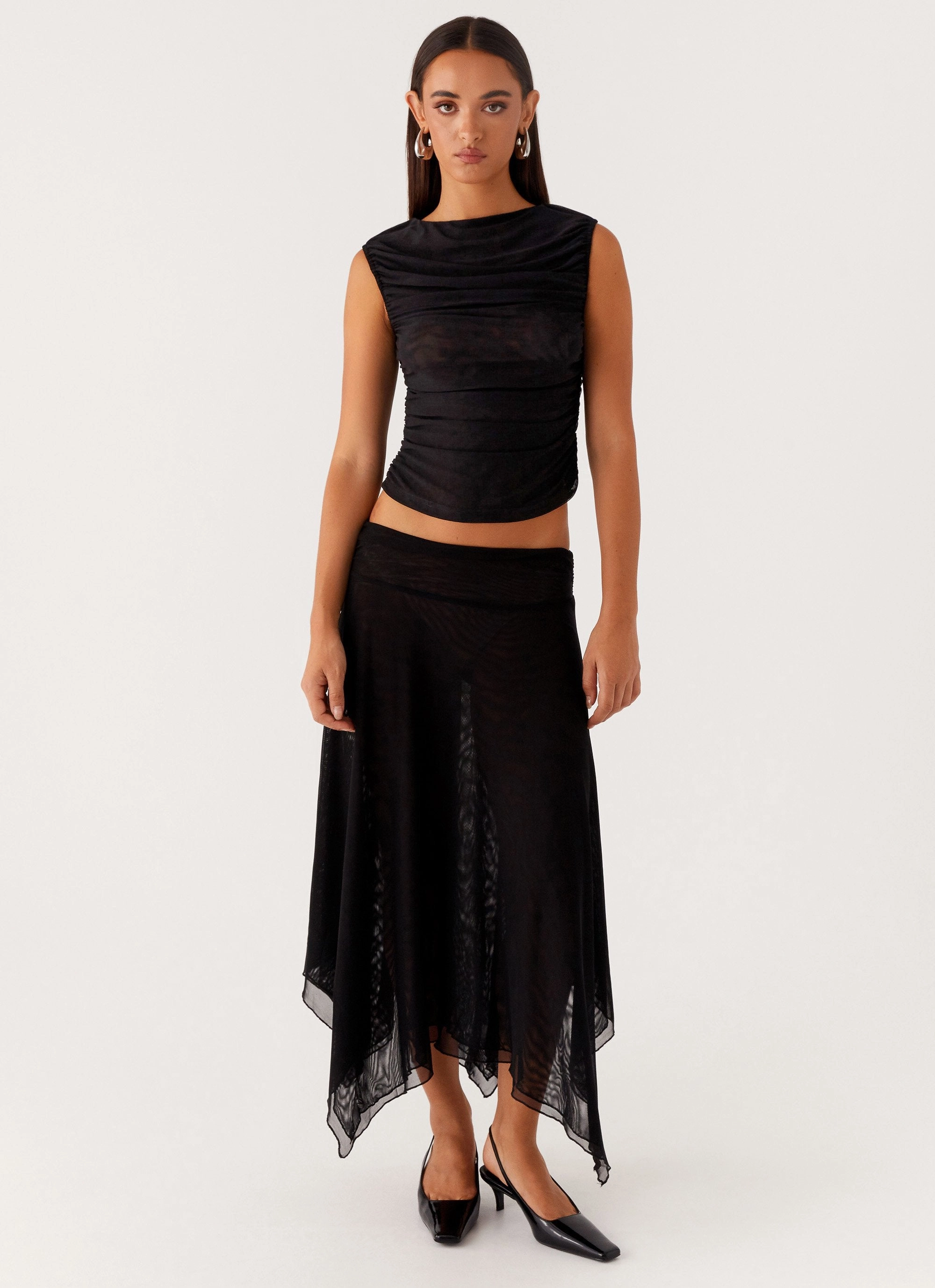 Arwen Midi Skirt - Black Flexible Performance