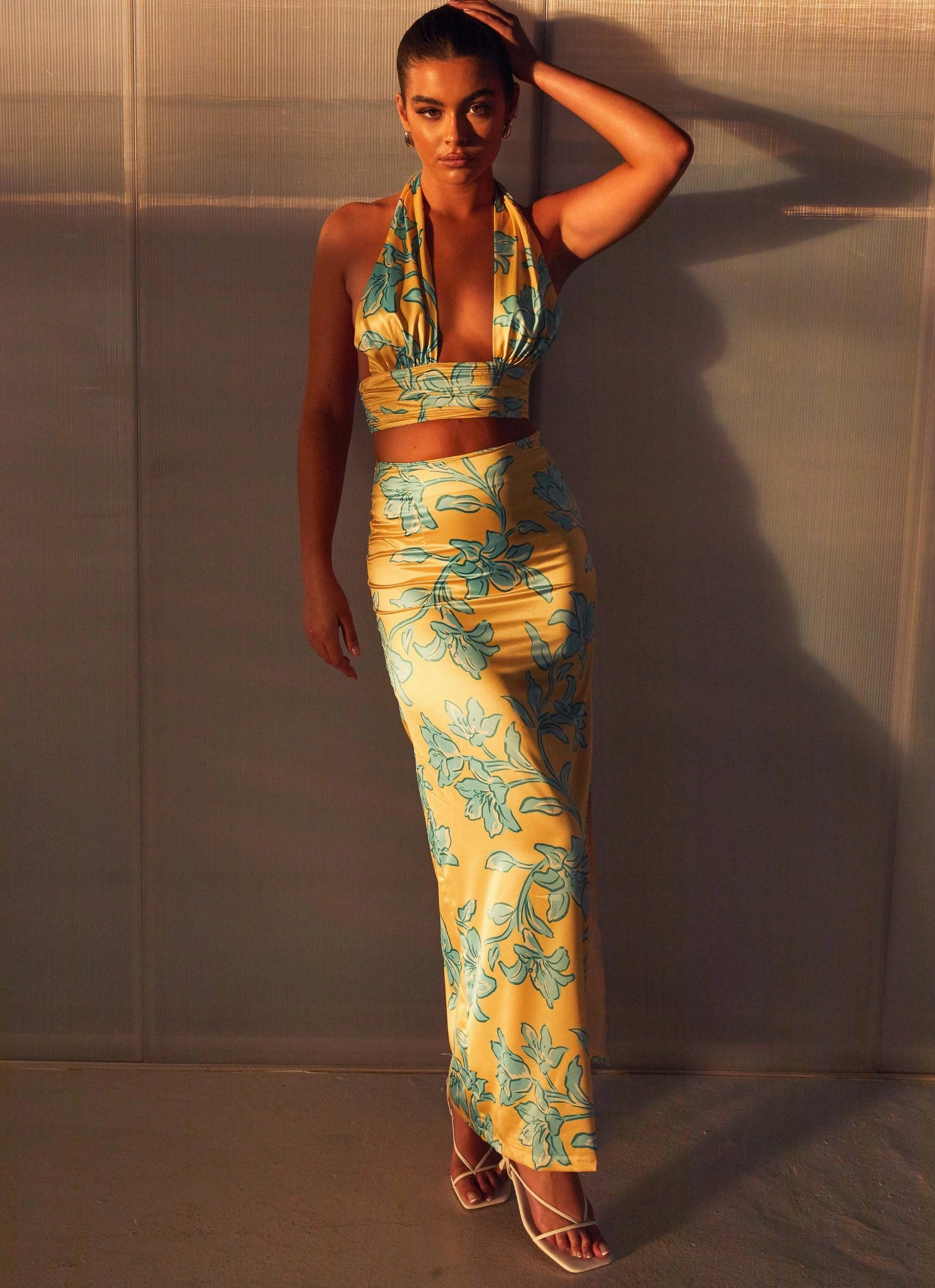Clean Fit Versatile Fit Amalia Satin Maxi Skirt - Golden Bloom