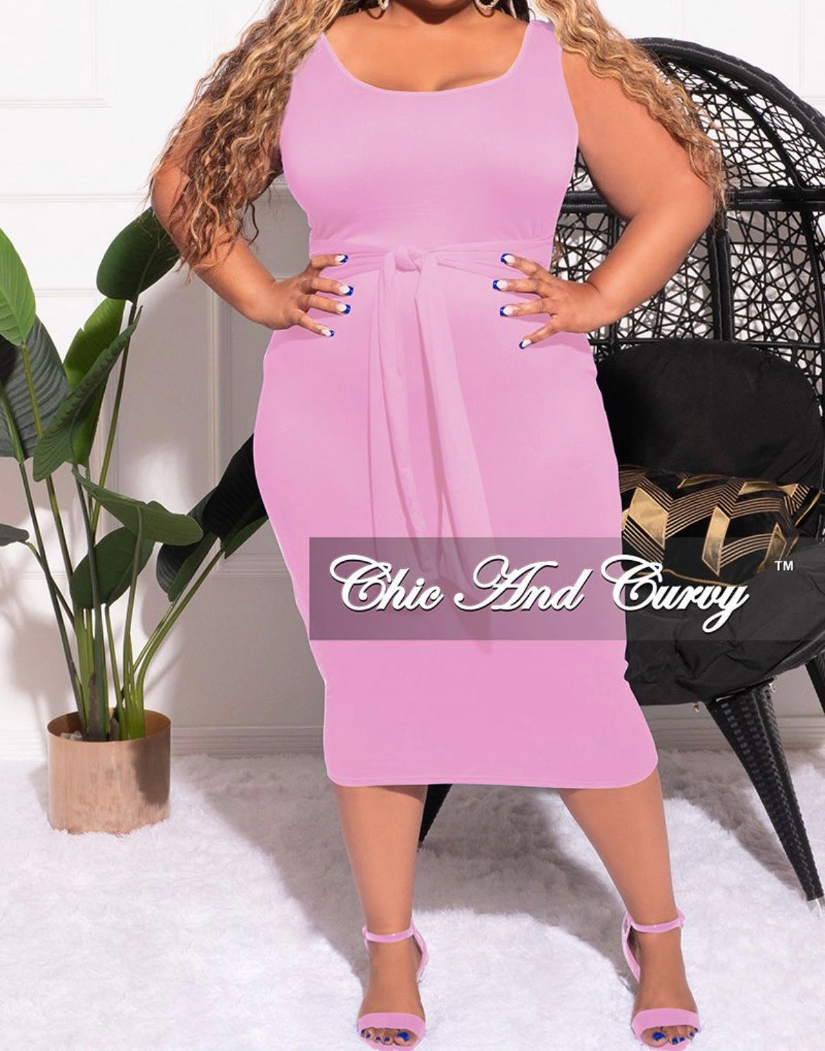 Street Comfort Hidden Zip Pockets Final Sale Plus Size 2pc Set Duster & Tank Tie Dress in Pink & Green