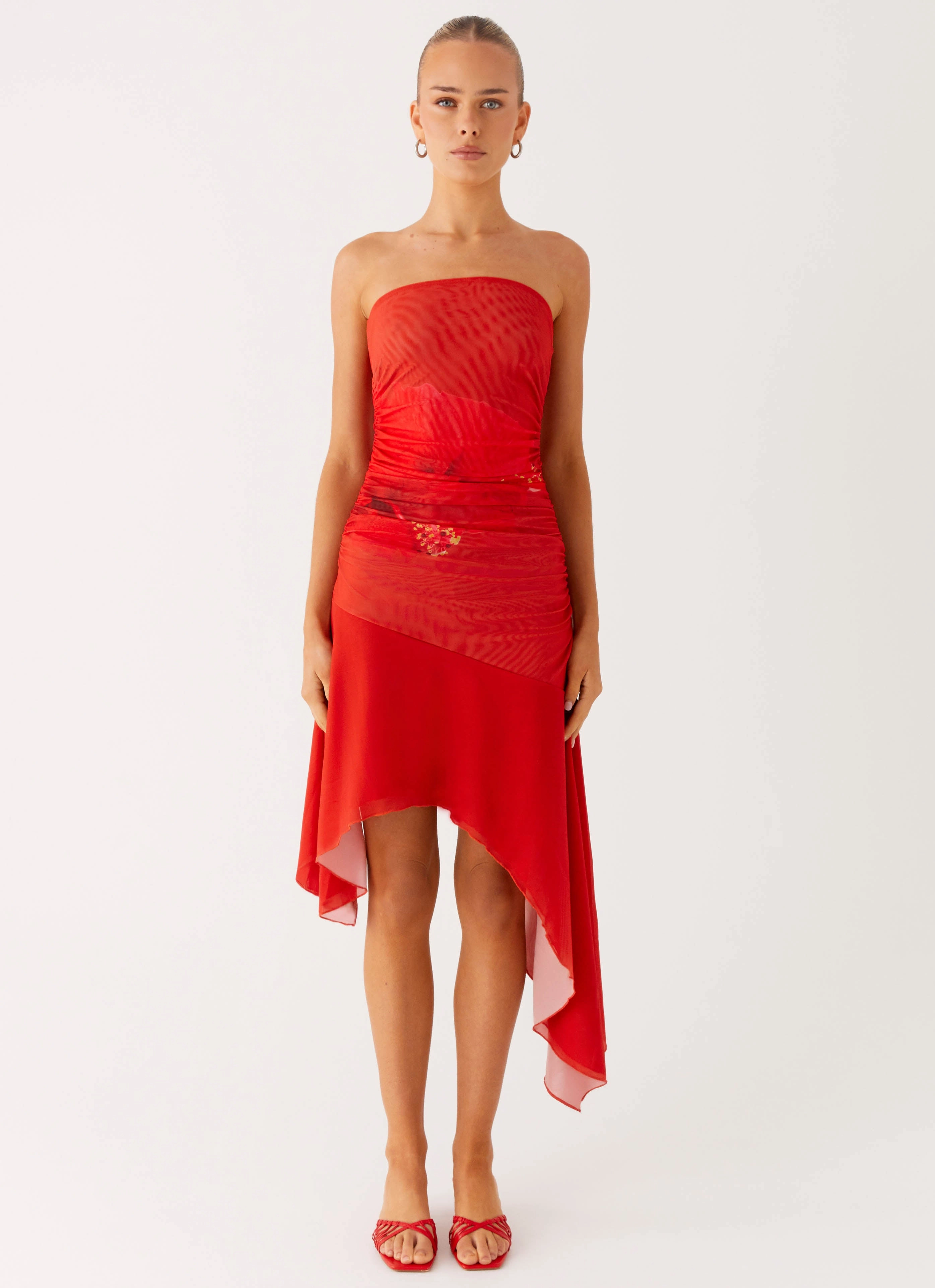 Warm Soft Drapey Fabric Think About It Midi Dress - Fire Red