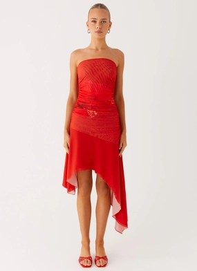Warm Soft Drapey Fabric Think About It Midi Dress - Fire Red