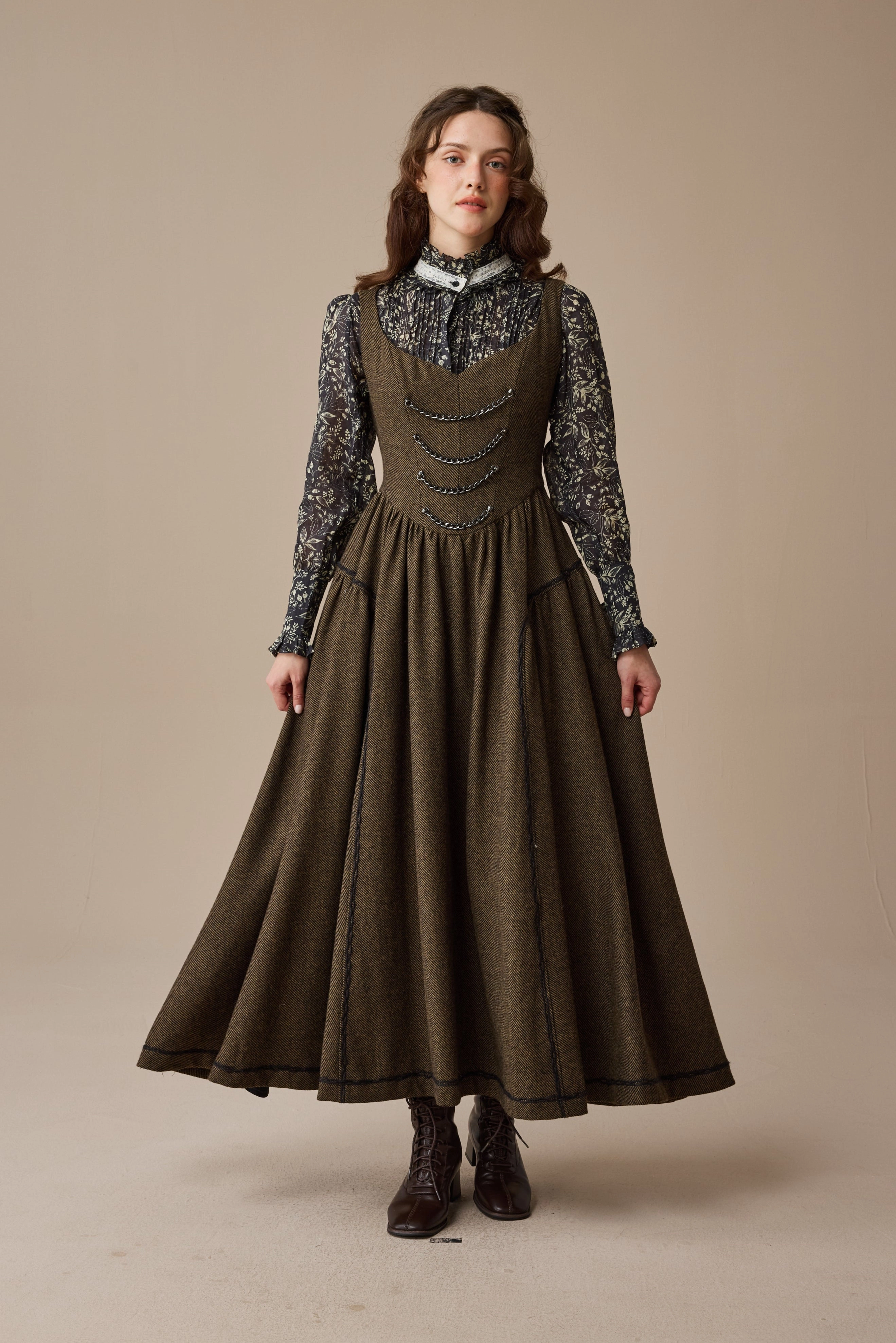 Thistle 26 |Wool corset dress with Metal Chain Bound Seam Finish Flowing Design