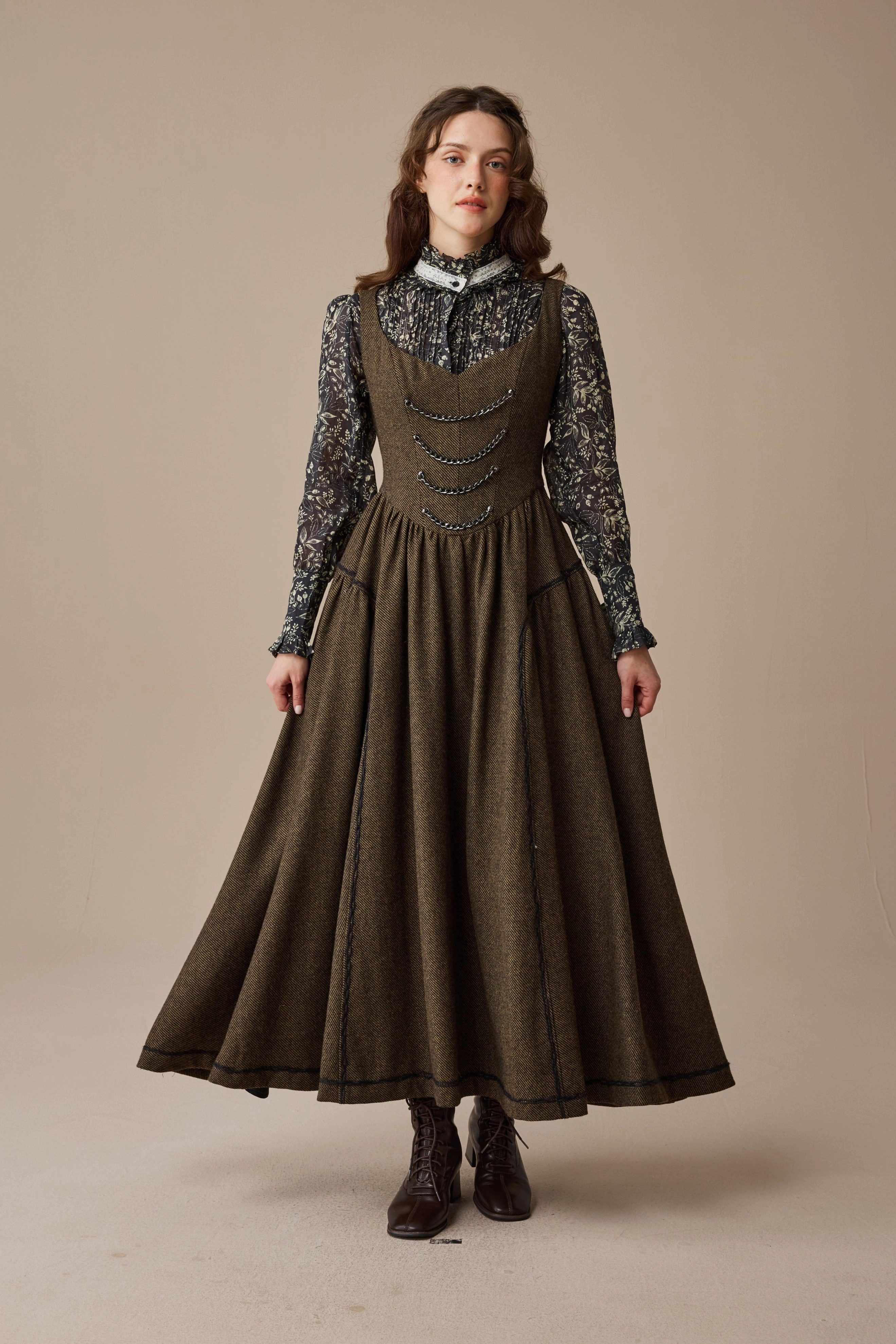 Thistle 26 |Wool corset dress with Metal Chain Flatlock Stitching Technique