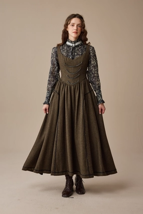 Thistle 26 |Wool corset dress with Metal Chain Flexible Waistband Adaptation Bohemian style