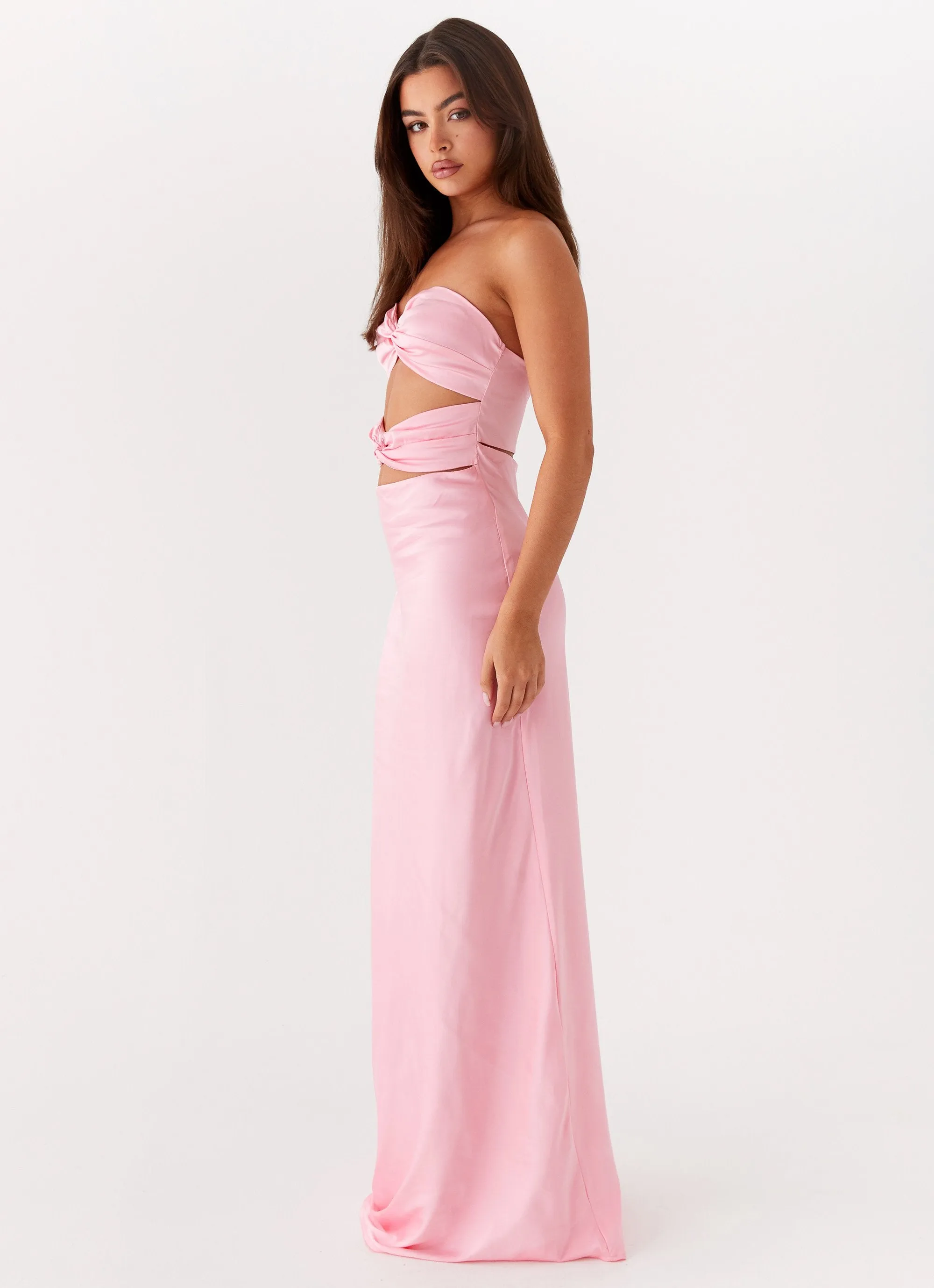 Satin Touch Body Positive Tianna Strapless Maxi Dress - Pink