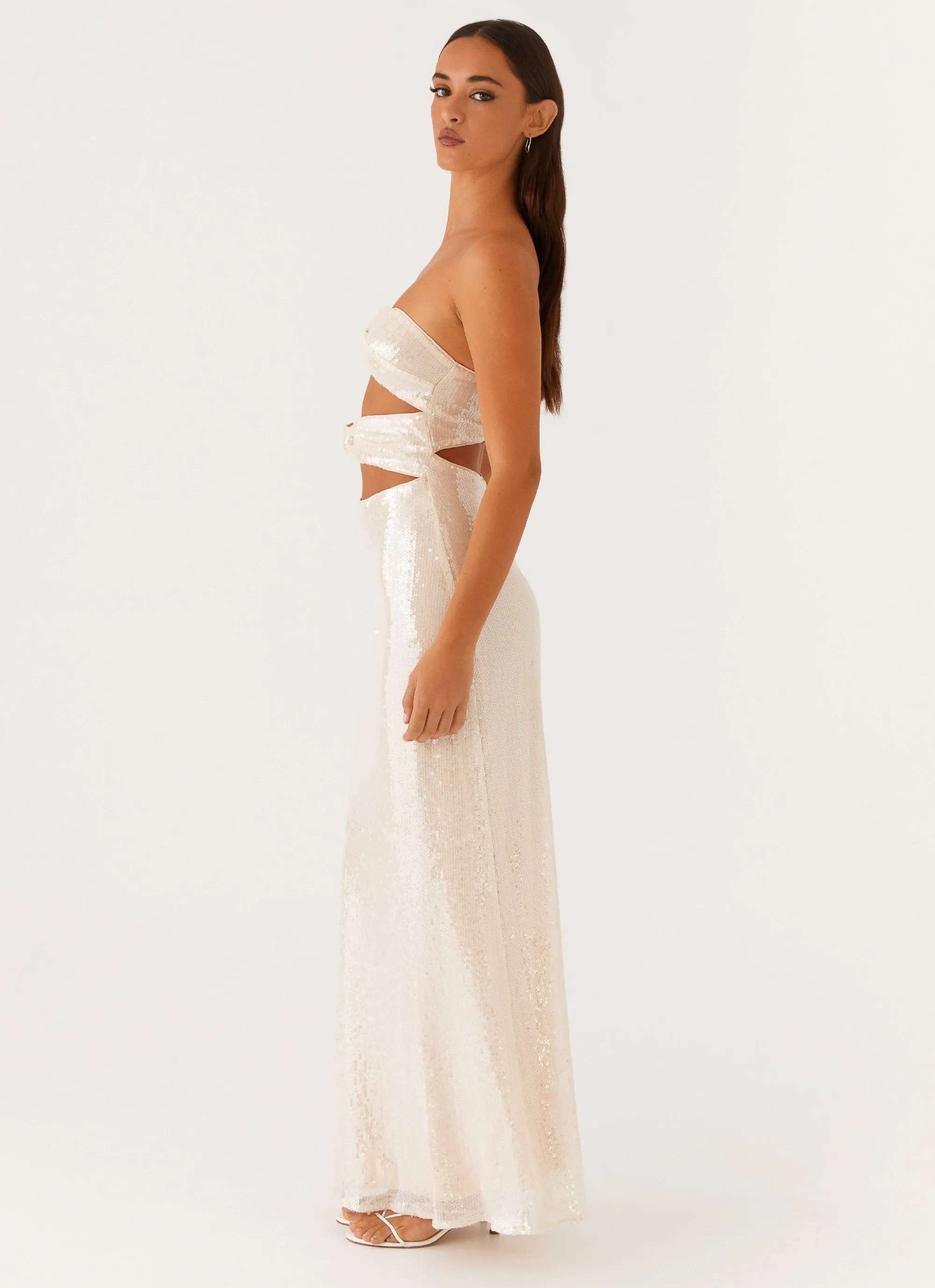 Tianna Strapless Sequin Maxi Dress - Ivory Flattering Lines Easy Layers