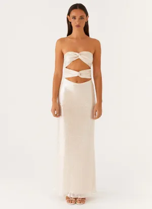 Bishop-Sleeve Tianna Strapless Sequin Maxi Dress - Ivory