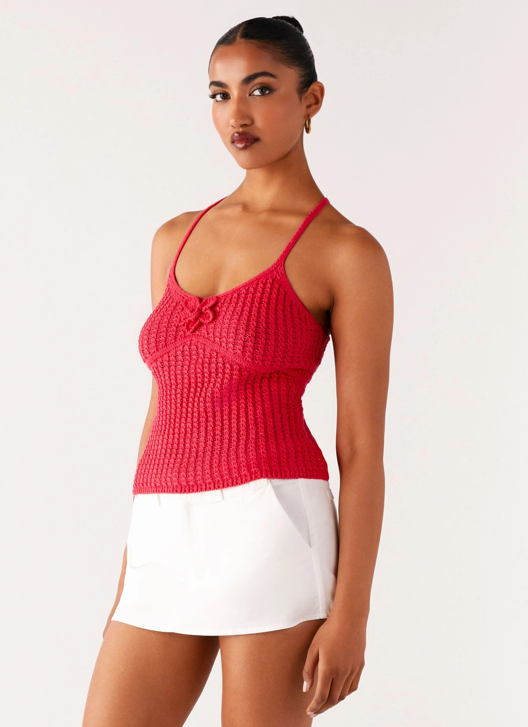 MultiPanel Design TurtleneckDesign Tiare Crochet Top - Fuchsia