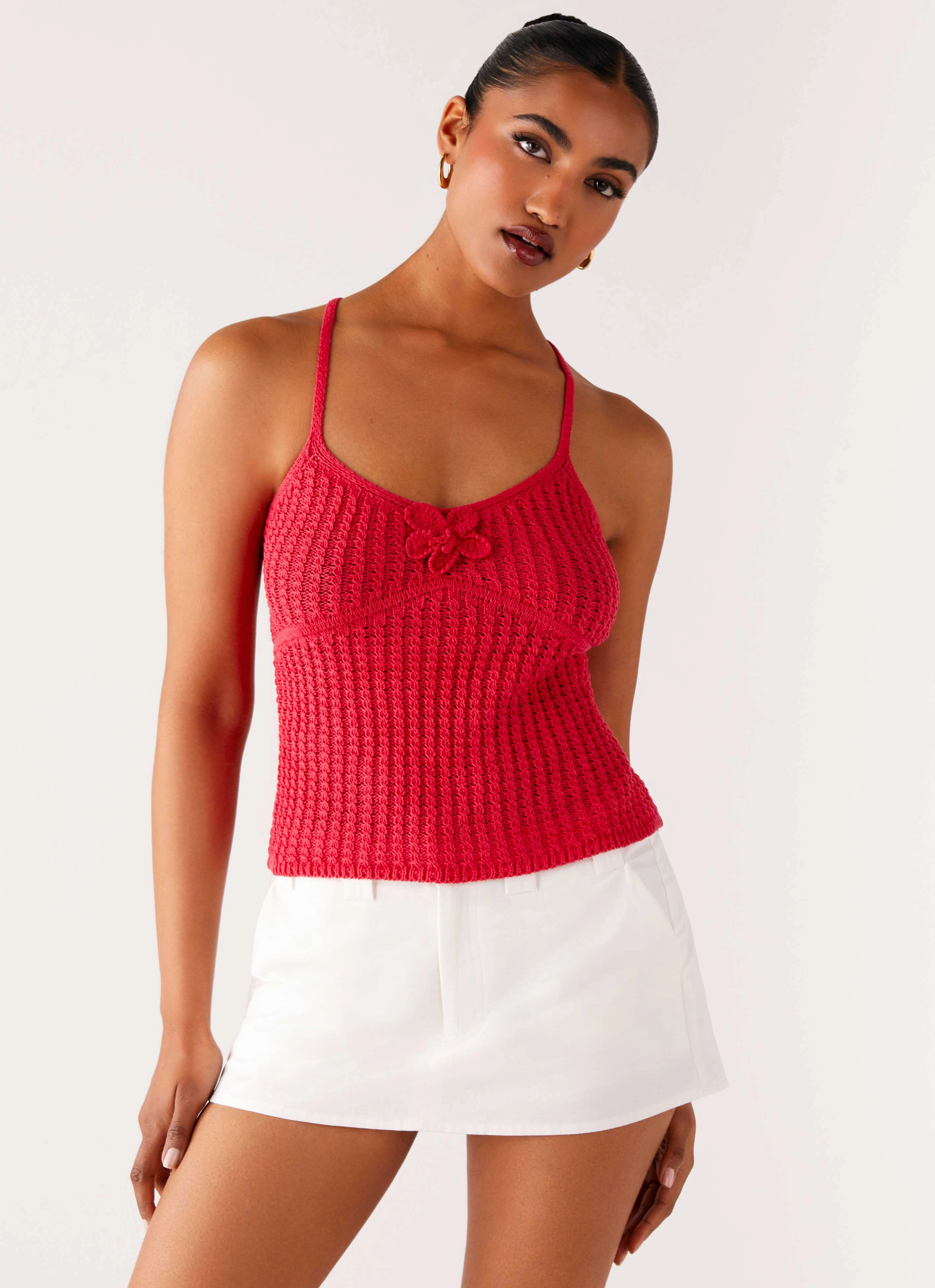 Tiare Crochet Top - Fuchsia Cool Fabric Casual Blouse