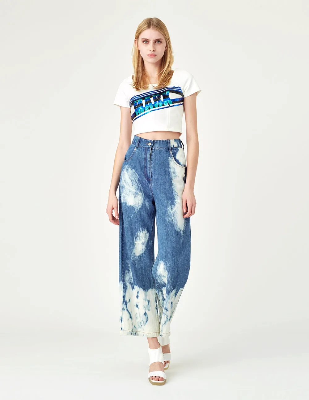 Tie-Bleach Loose fit washed Denim Jeans
