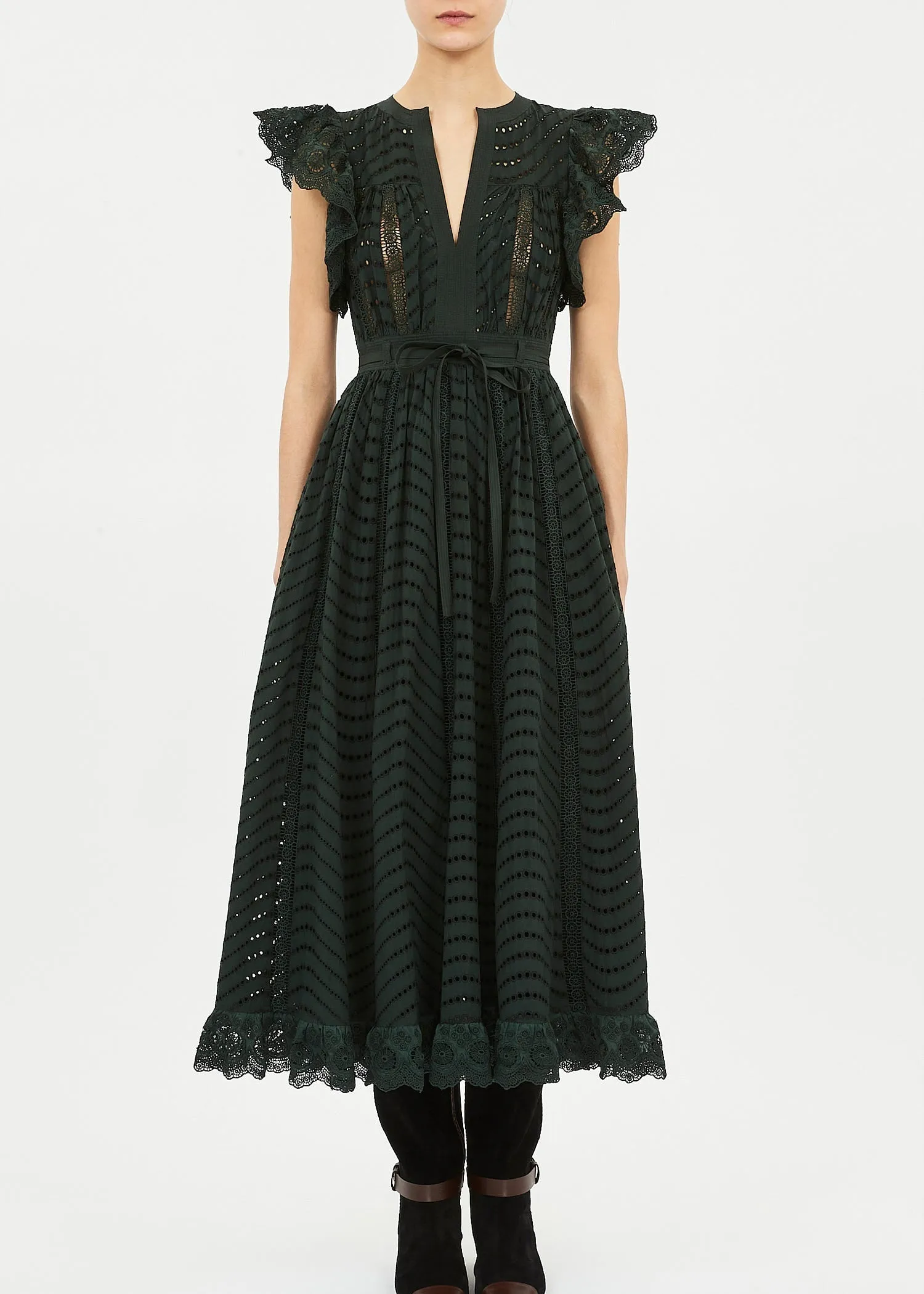 Contrasting Detail Ulla Johnson Olga Flutter Sleeve Midi Dress