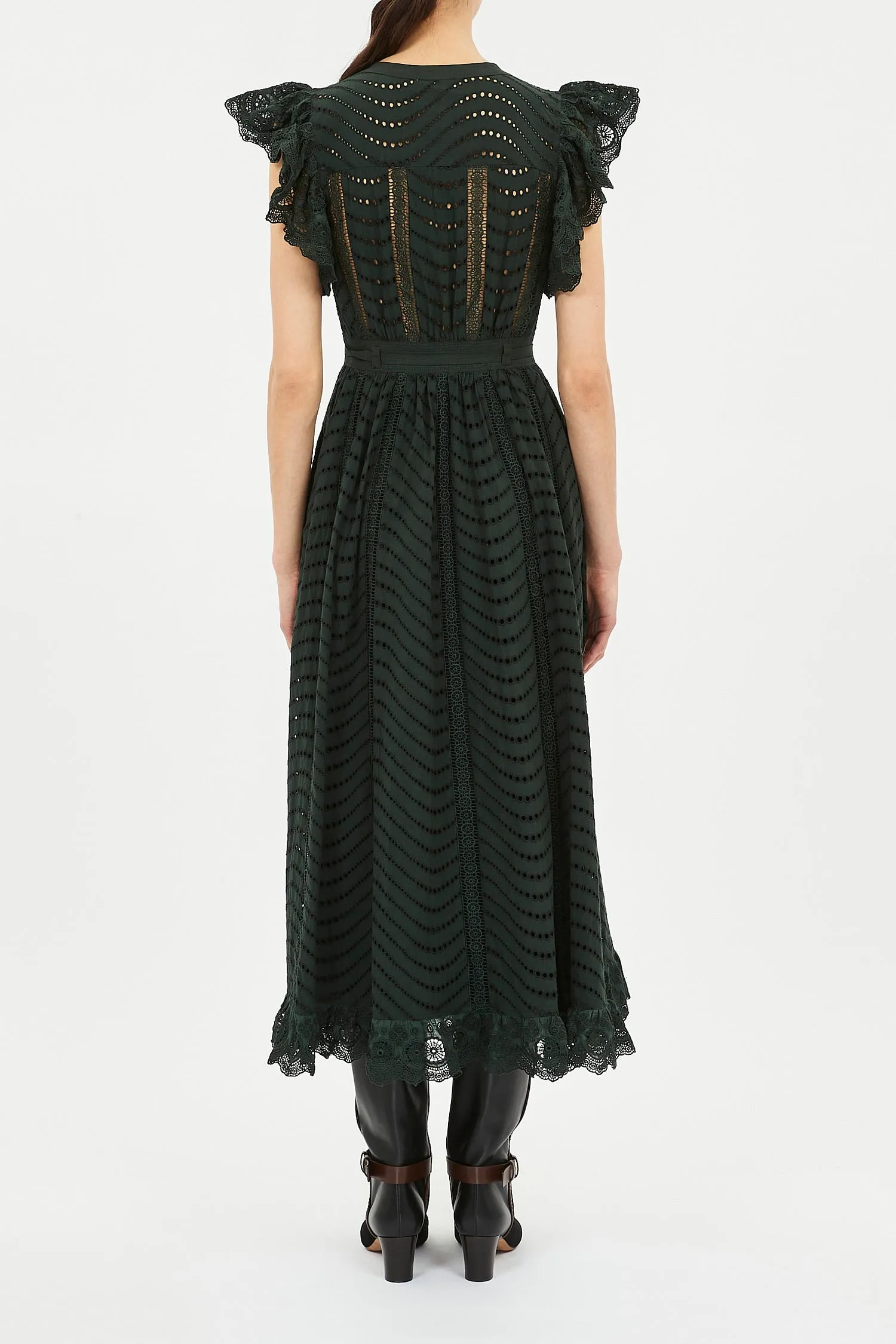 Ulla Johnson Olga Flutter Sleeve Midi Dress Lower Hem Relaxed-fit gown