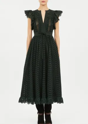 Contrasting Detail Ulla Johnson Olga Flutter Sleeve Midi Dress