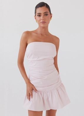 Subtle Flow Satin Soft Dear Taylor Ruched Mini Dress - Pink Cloud