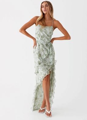 Sweet Serenity Maxi Dress - Sage Floral Embroidered Fabric