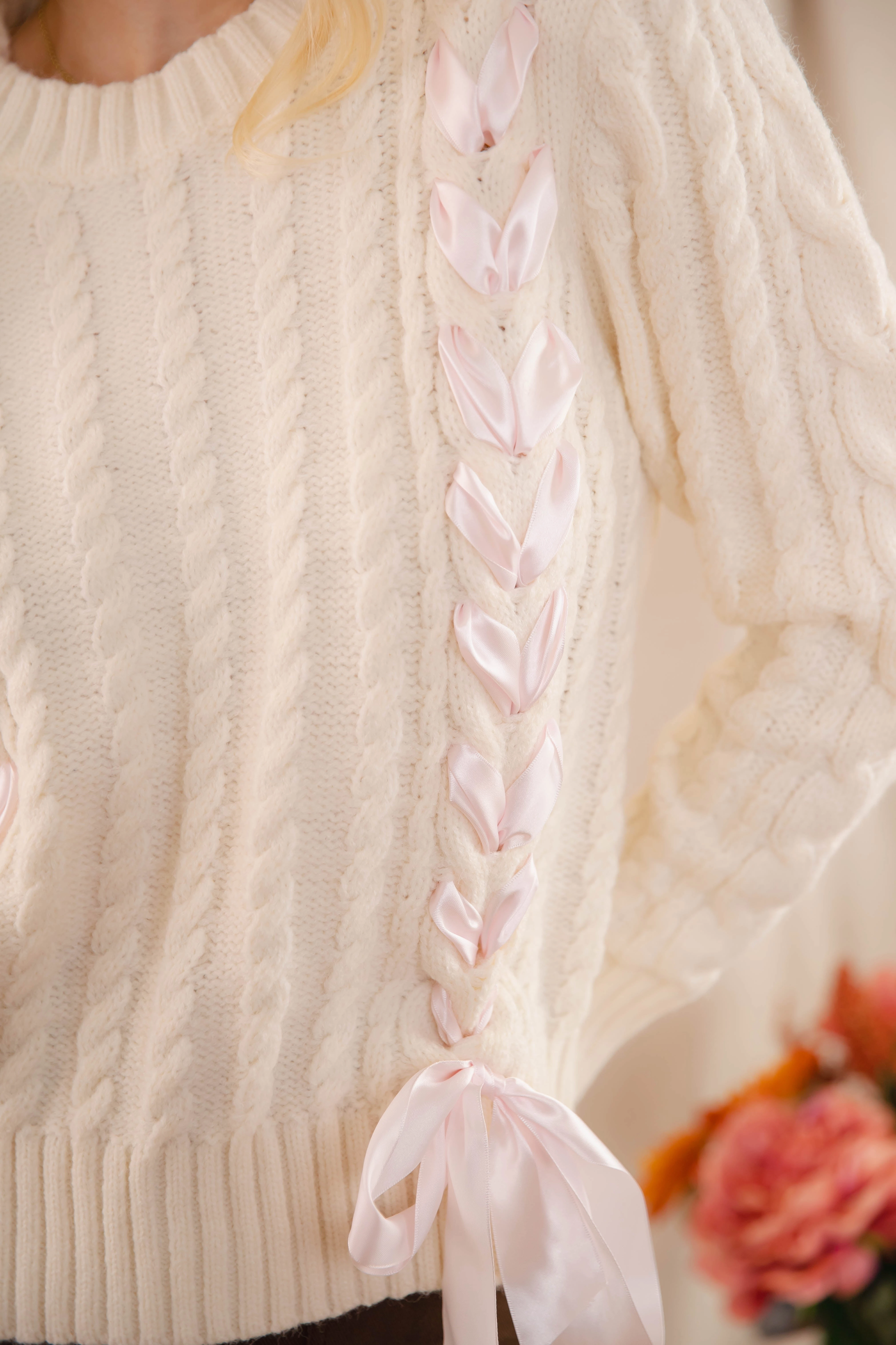 Adjustable Hem Toggles Tied To You Ribbon Sweater