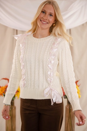 Tied To You Ribbon Sweater RibbedNeckline NoTagLabel