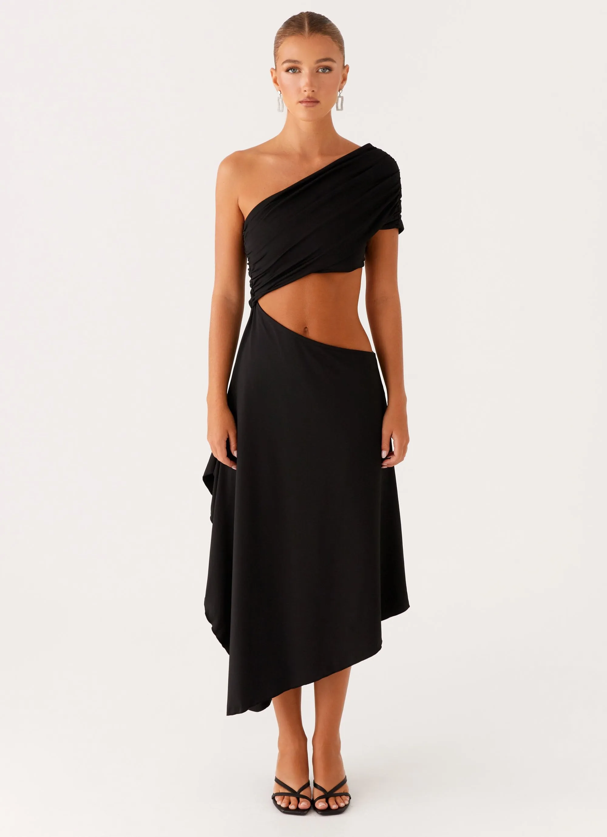 Elegance Glow Angelina Asym Midi Dress - Black