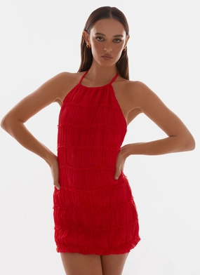 Form Fitting Button-Cuff Aullie Mini Dress - Red