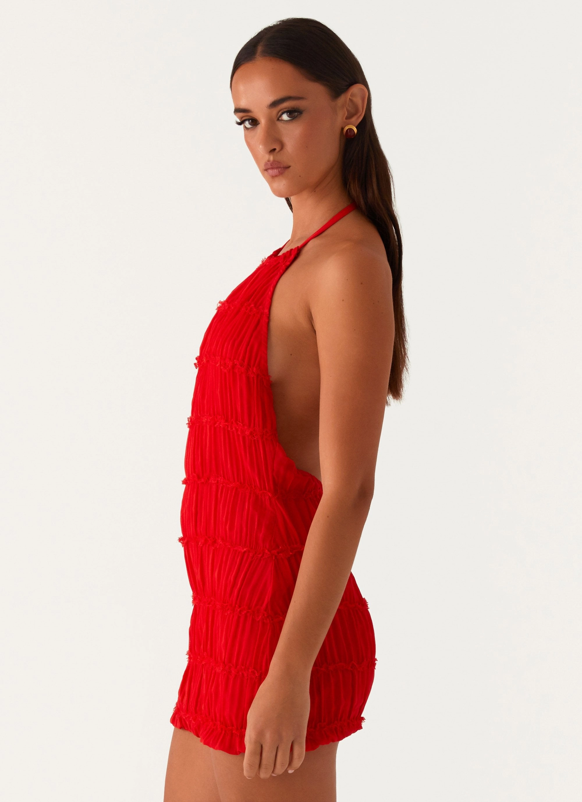 Aullie Mini Dress - Red Anytime Fit Easy Draping