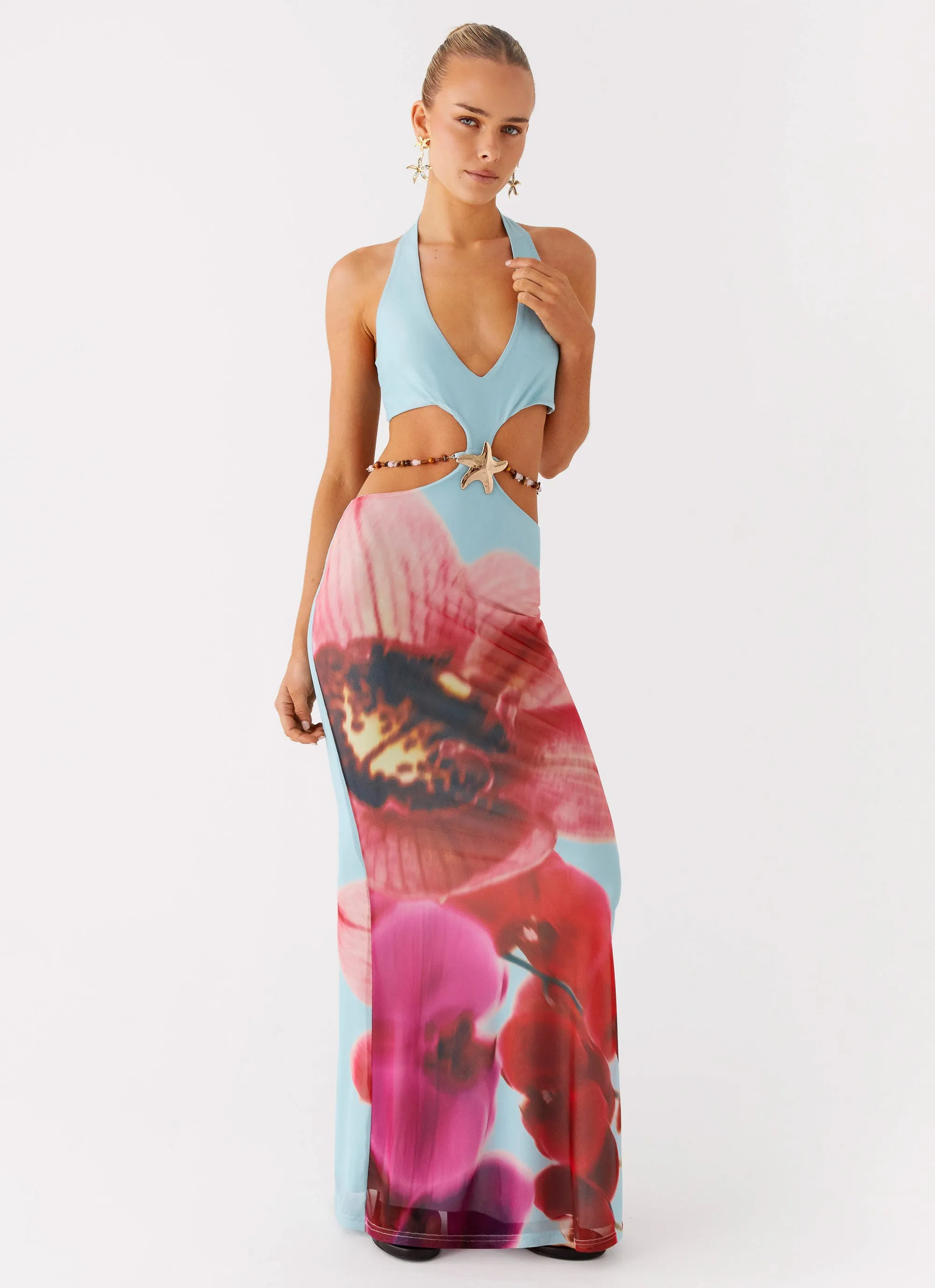 Time To Dance Maxi Dress - Turquoise Bloom Chilly Wear
