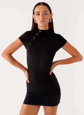 Relax Draping Time Capsule Cut Out Mini Dress - Black