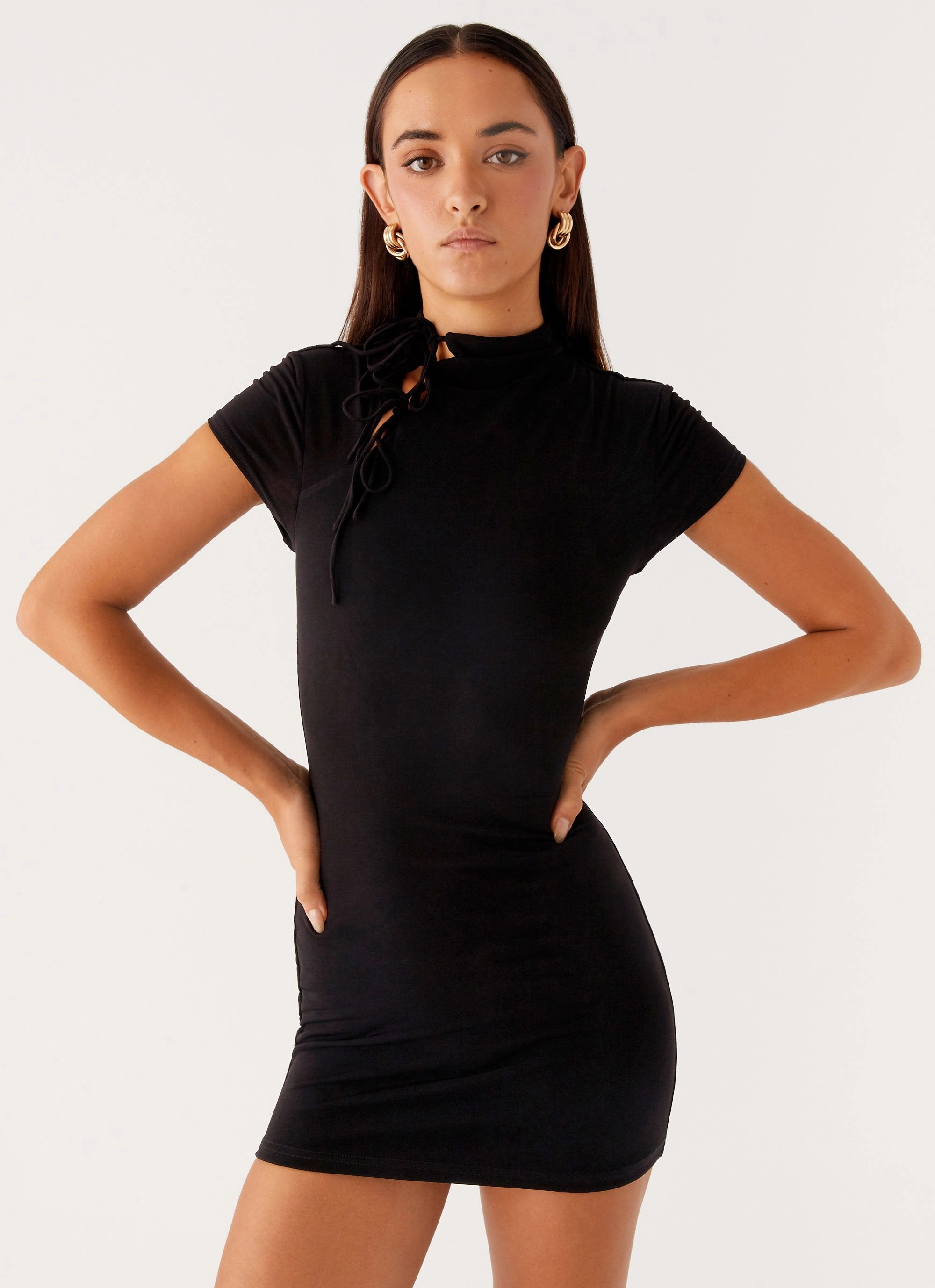 Relax Draping Time Capsule Cut Out Mini Dress - Black