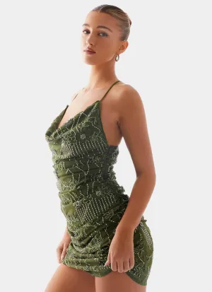 Seona Beaded Dress - Khaki Sunset Hour Skin Hug