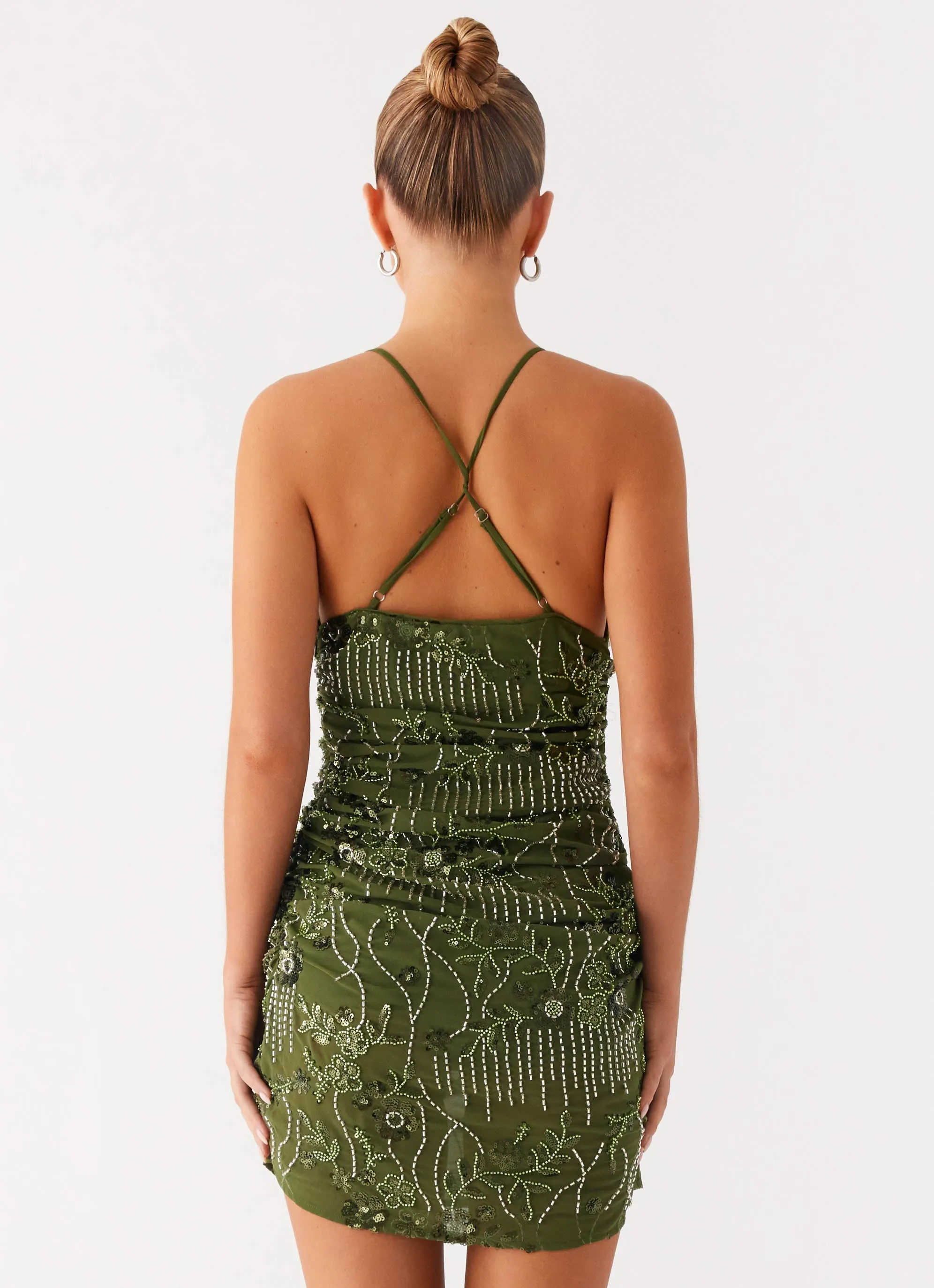 Breezy Mood Flattering and Chic Seona Beaded Dress - Khaki