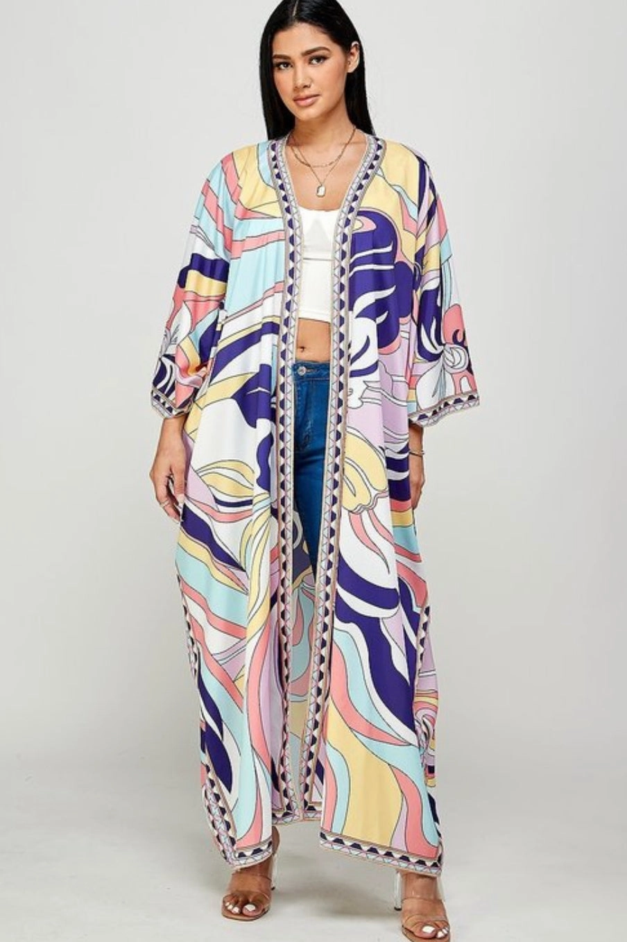 Final Sale Plus Size Caftan in Purple Multi Color Print UVProtection ReinforcedPockets