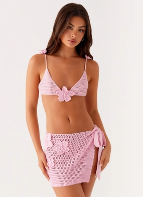 Aziza Crochet Bikini Top - Pink WeightedHem Tailored Seams