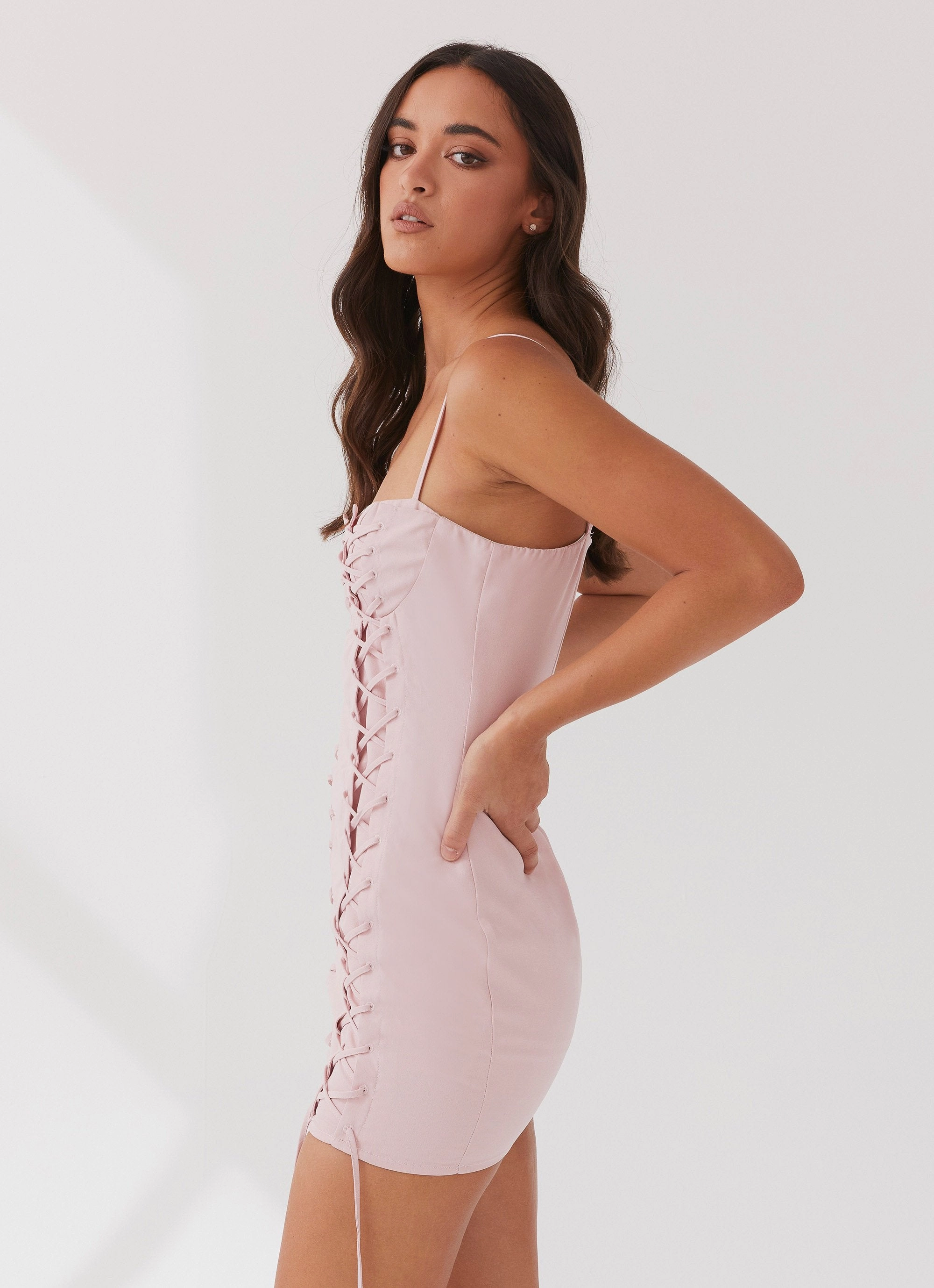 Christina Lace Up Mini Dress - Lavender Loose Flow Easy Go