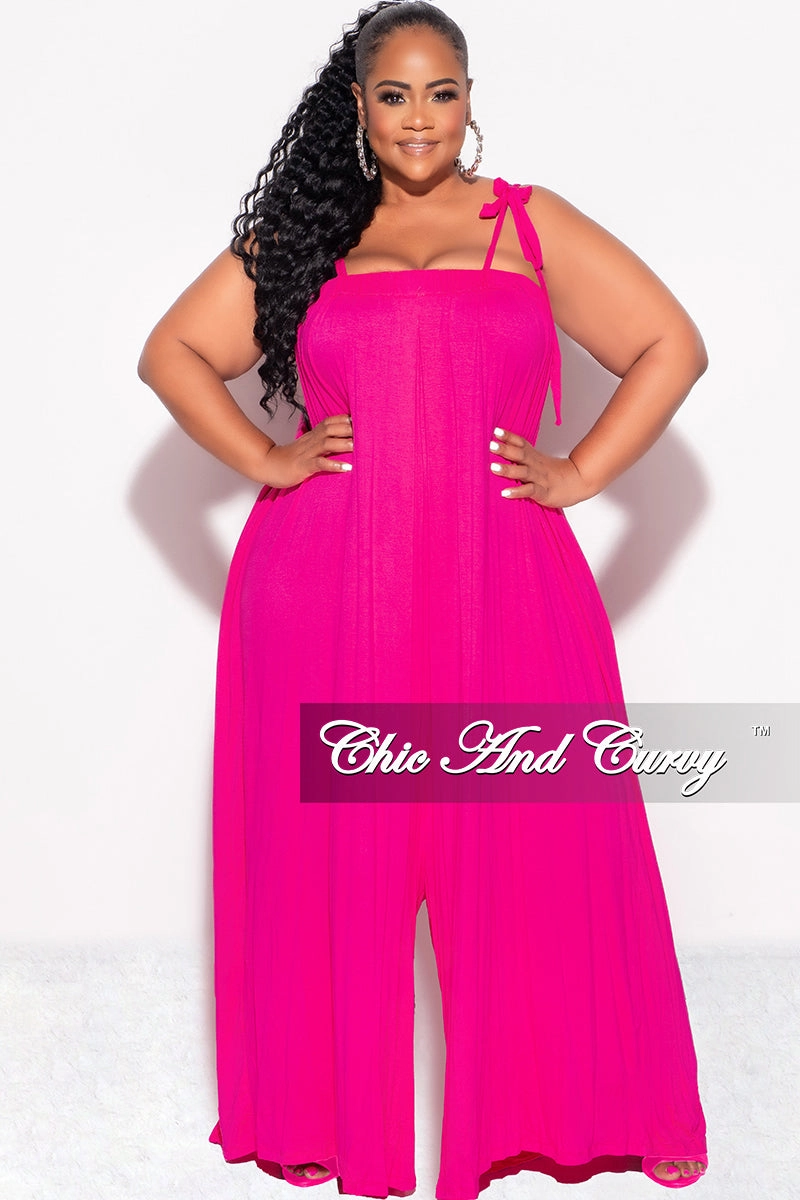 Final Sale Plus Size Oversized Jumpsuit with Self Tie Straps in Fuchsia Go Anywhere Core Support