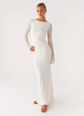 Ethereal Long Sleeve Maxi Dress - Ivory Floral Pattern