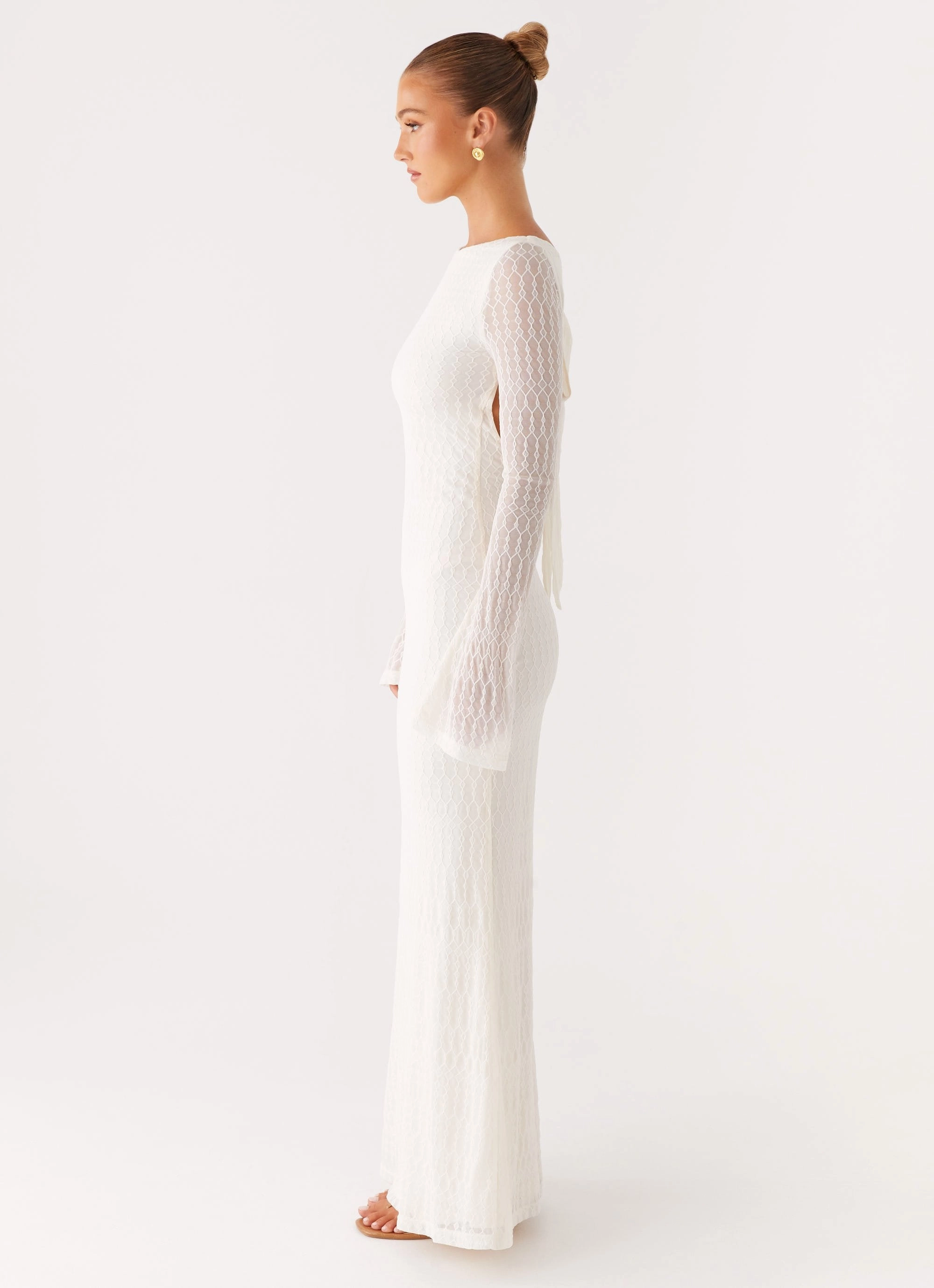 Ethereal Long Sleeve Maxi Dress - Ivory Ribbed-Texture Joy Glow