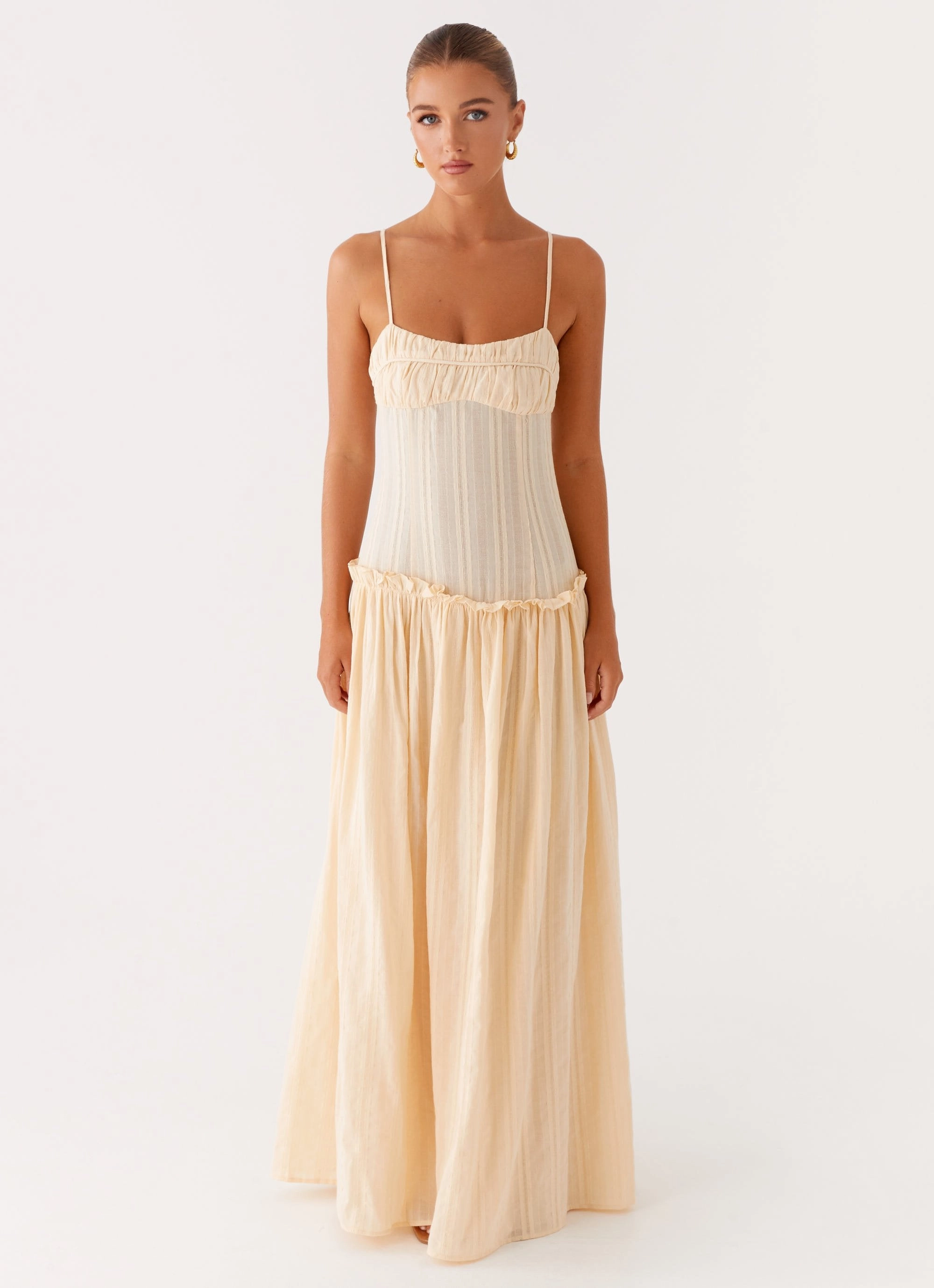 Jacinda Drop Waist Maxi Dress - Cream Flexible Layers Airy Base