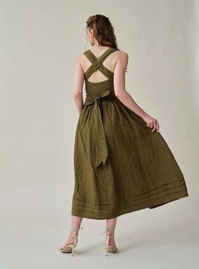 Wrinkle-Resistant Comfort Stretch Vetiver 23 | cross back linen dress