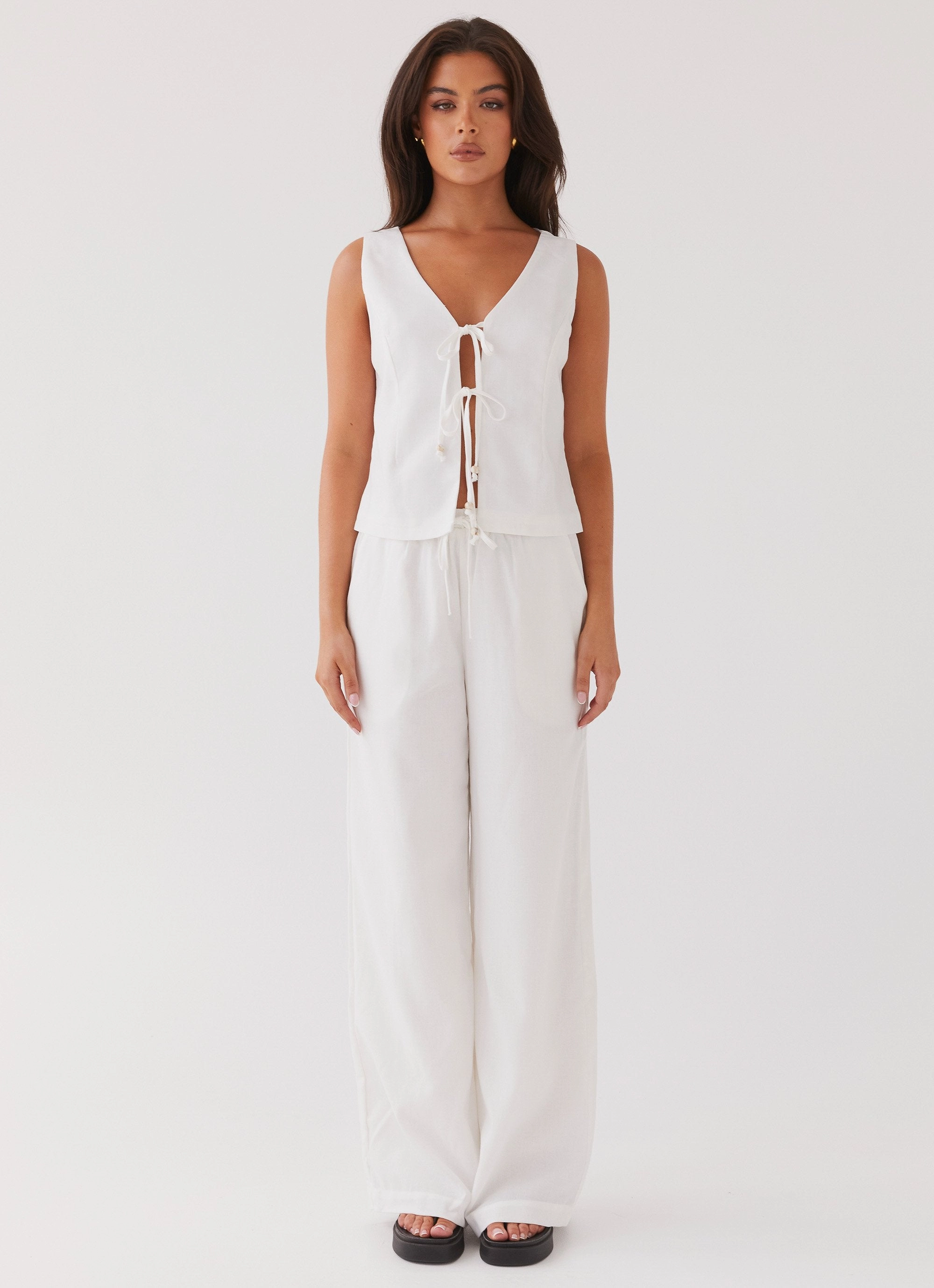 Tina Linen Vest Top - White Quick-Dry Fabric