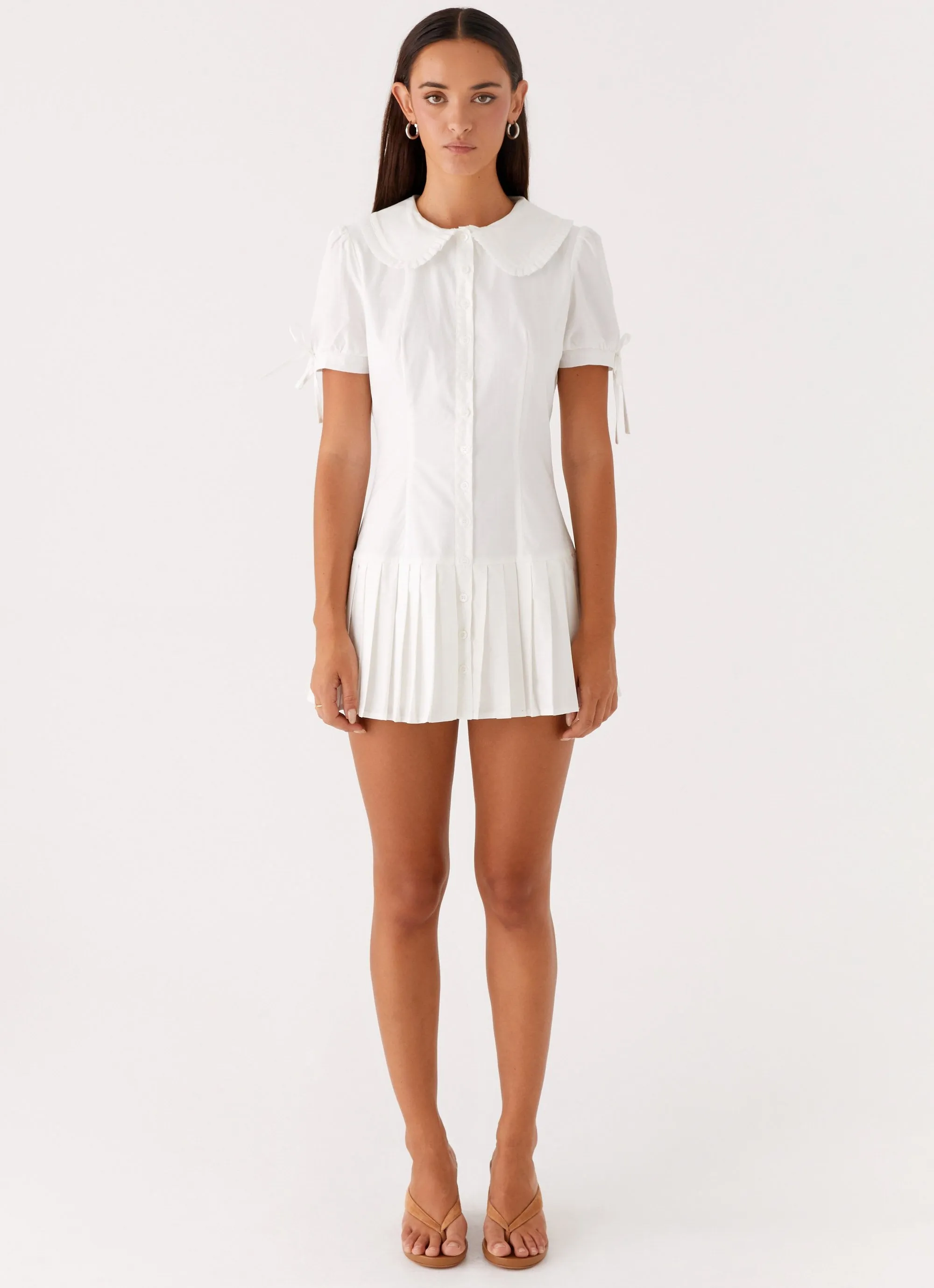 Professional Look Elegant Outline To Us Pleated Mini Dress - White