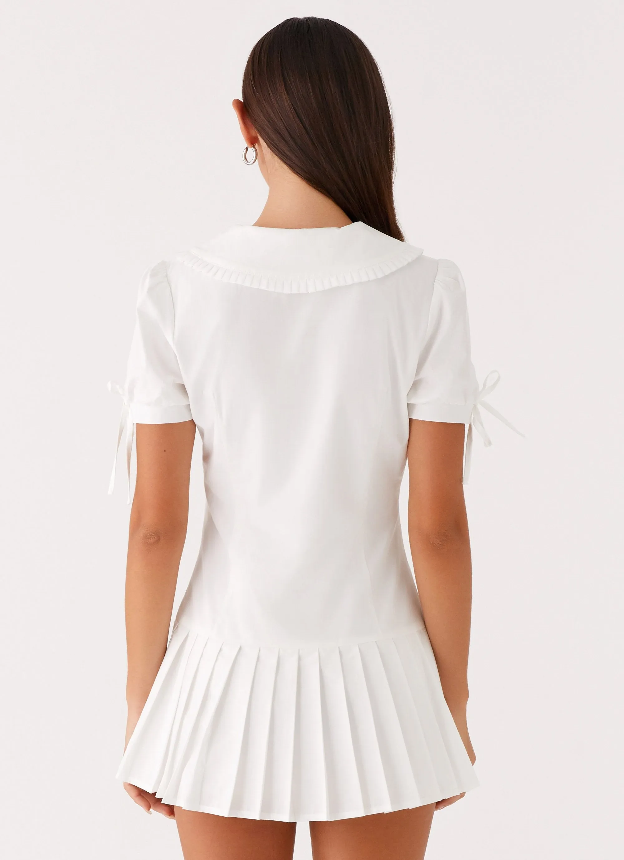 To Us Pleated Mini Dress - White Seamless-Look Easy Fit