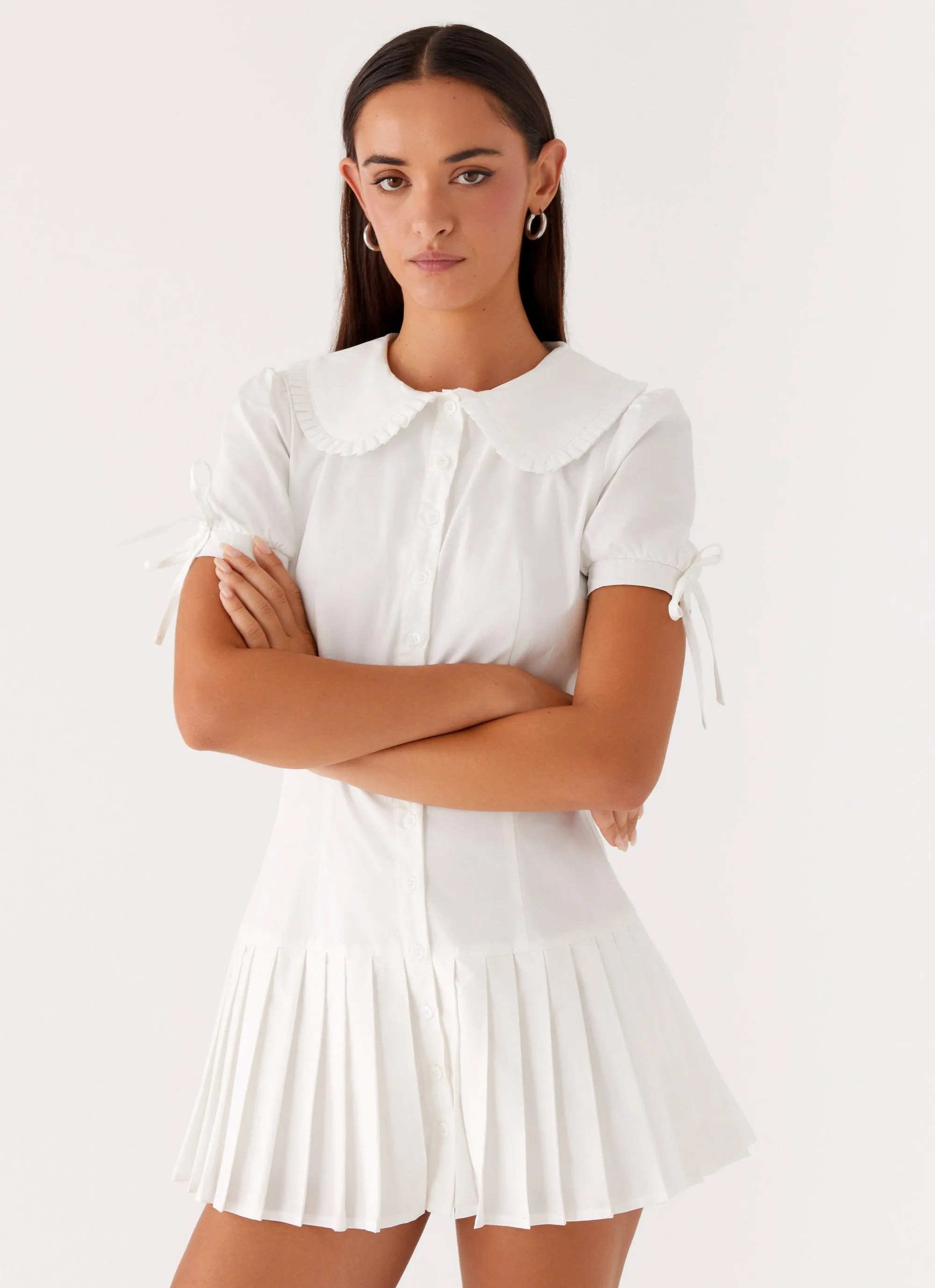 To Us Pleated Mini Dress - White Timeless Comfort Daily Ready