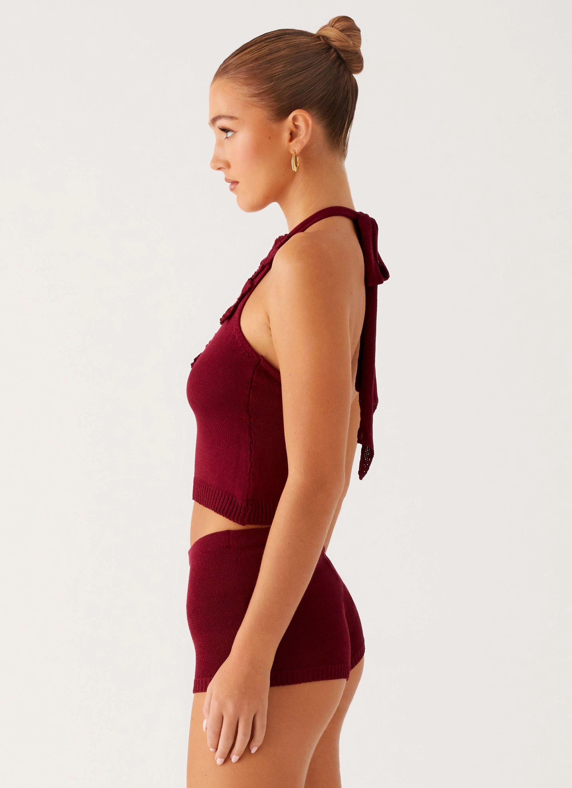 ElasticEdgeBinding Water resistant coating Miffy Crochet Top - Maroon