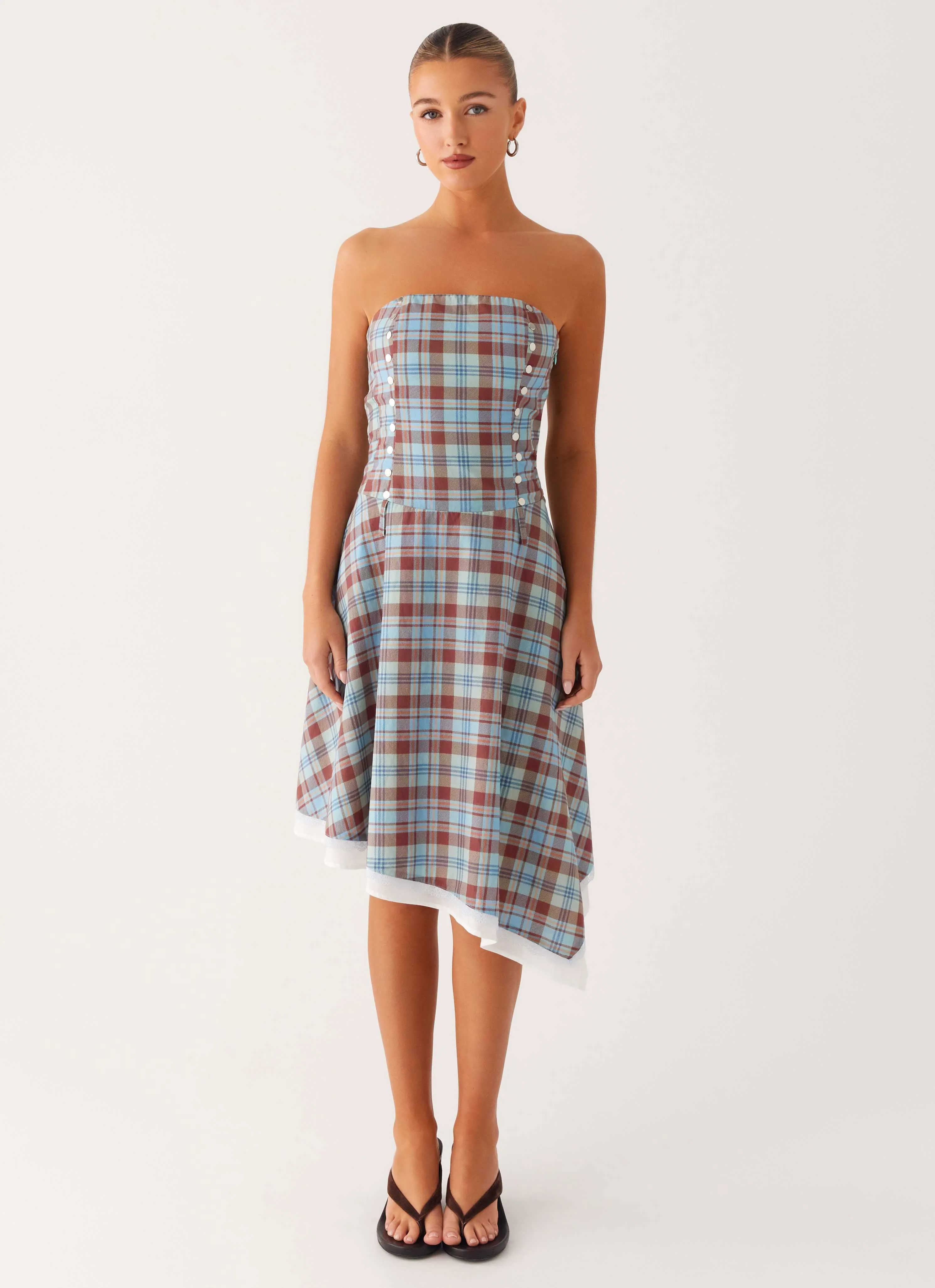 Daily Go Tonie Strapless Midi Dress - Shoreline Check