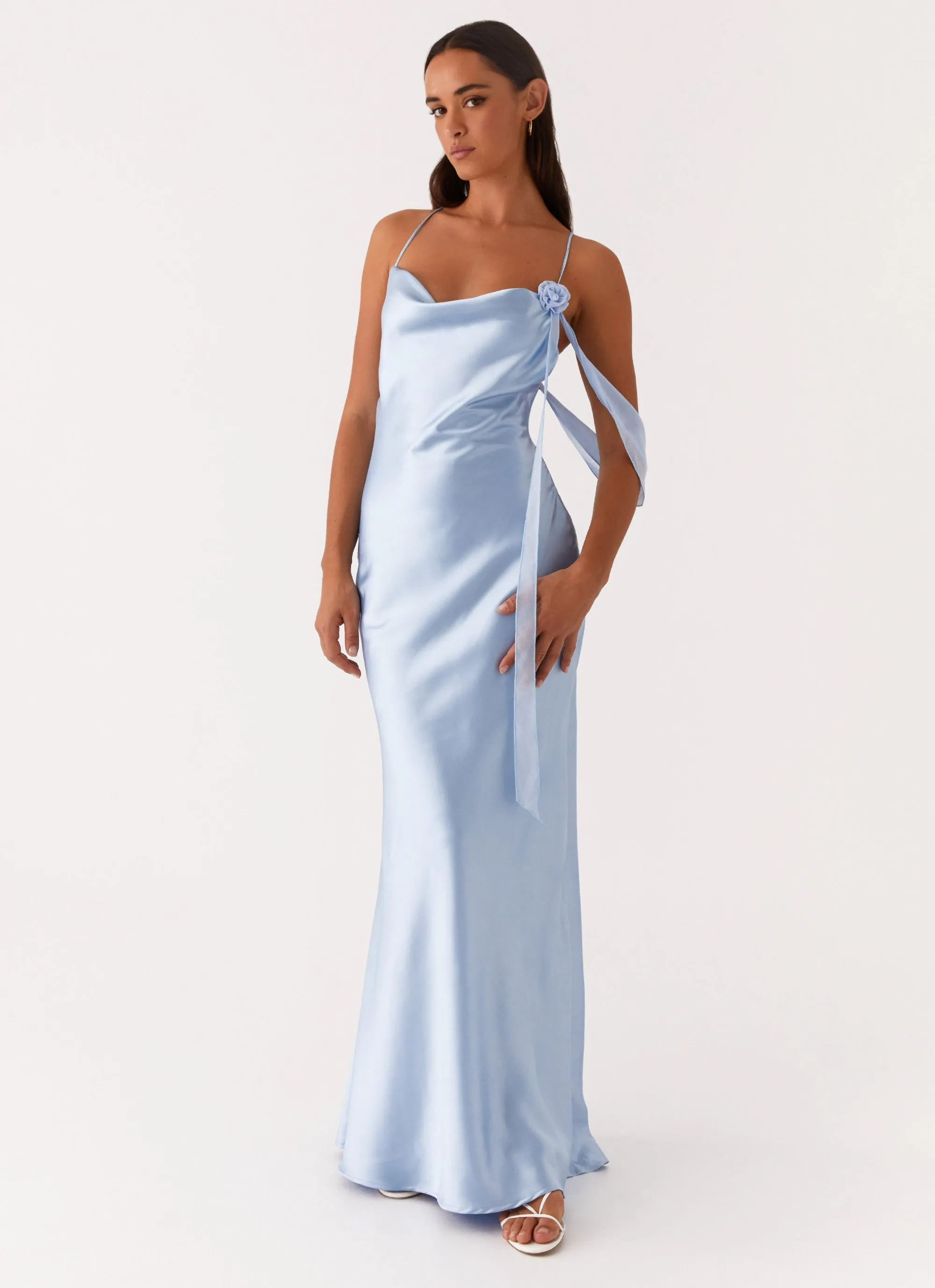 Too Sweet Satin Maxi Dress - Blue Trendy Vibes Picture Perfect